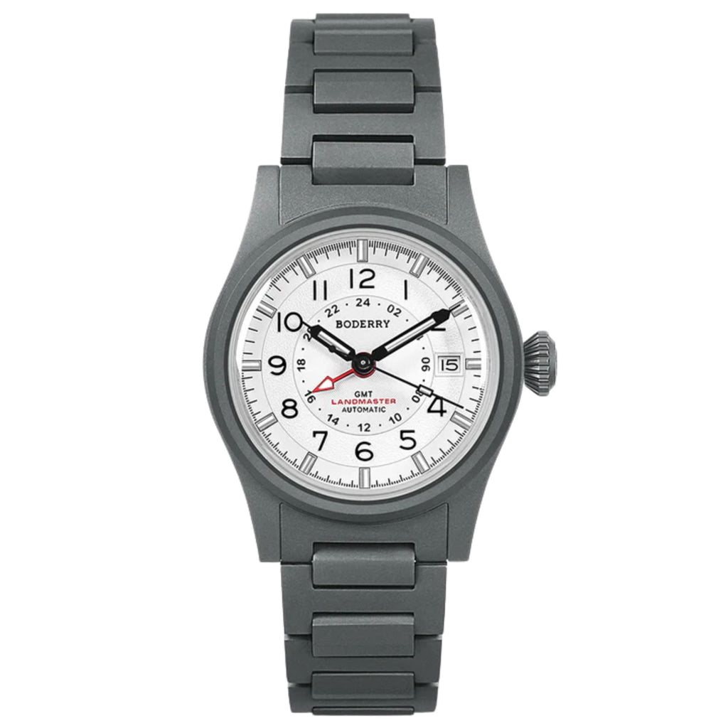 BODERRY LANDMASTER GMT – Titanium Automatic Tritium Field Watch | White