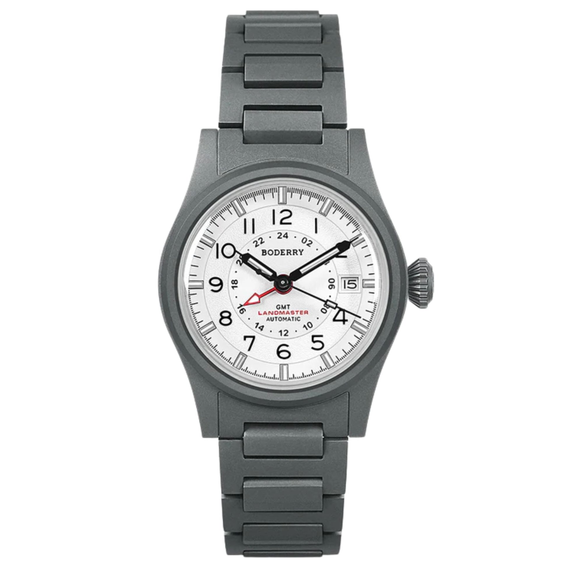 BODERRY LANDMASTER GMT – Titanium Automatic Tritium Field Watch | White