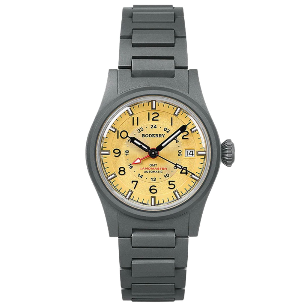 BODERRY LANDMASTER GMT – Titanium Automatic Tritium Field Watch | Yellow