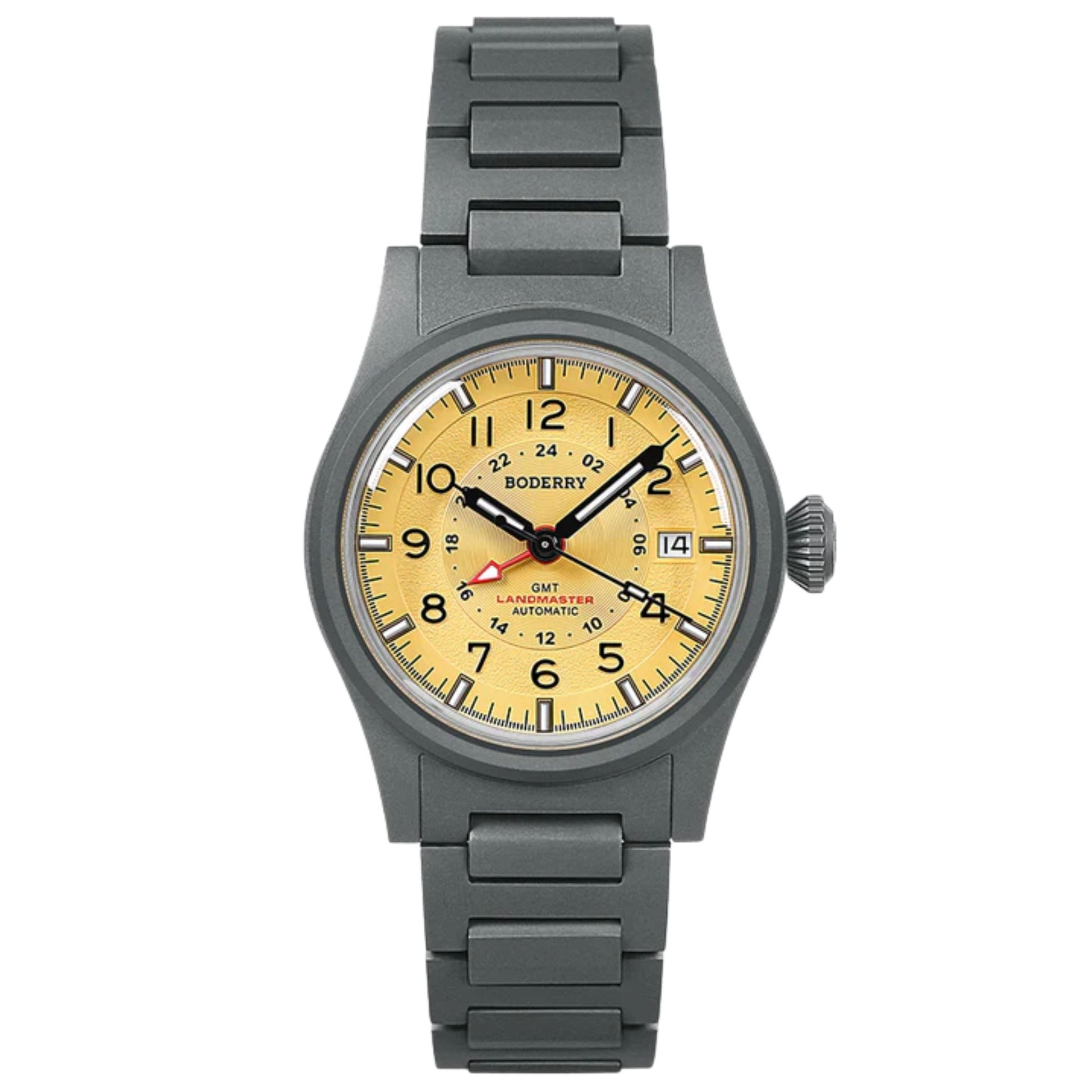 BODERRY LANDMASTER GMT – Titanium Automatic Tritium Field Watch | Yellow