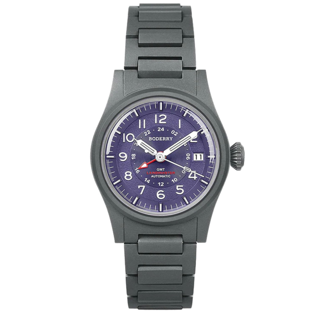 BODERRY LANDMASTER GMT – Titanium Automatic Tritium Field Watch | Purple