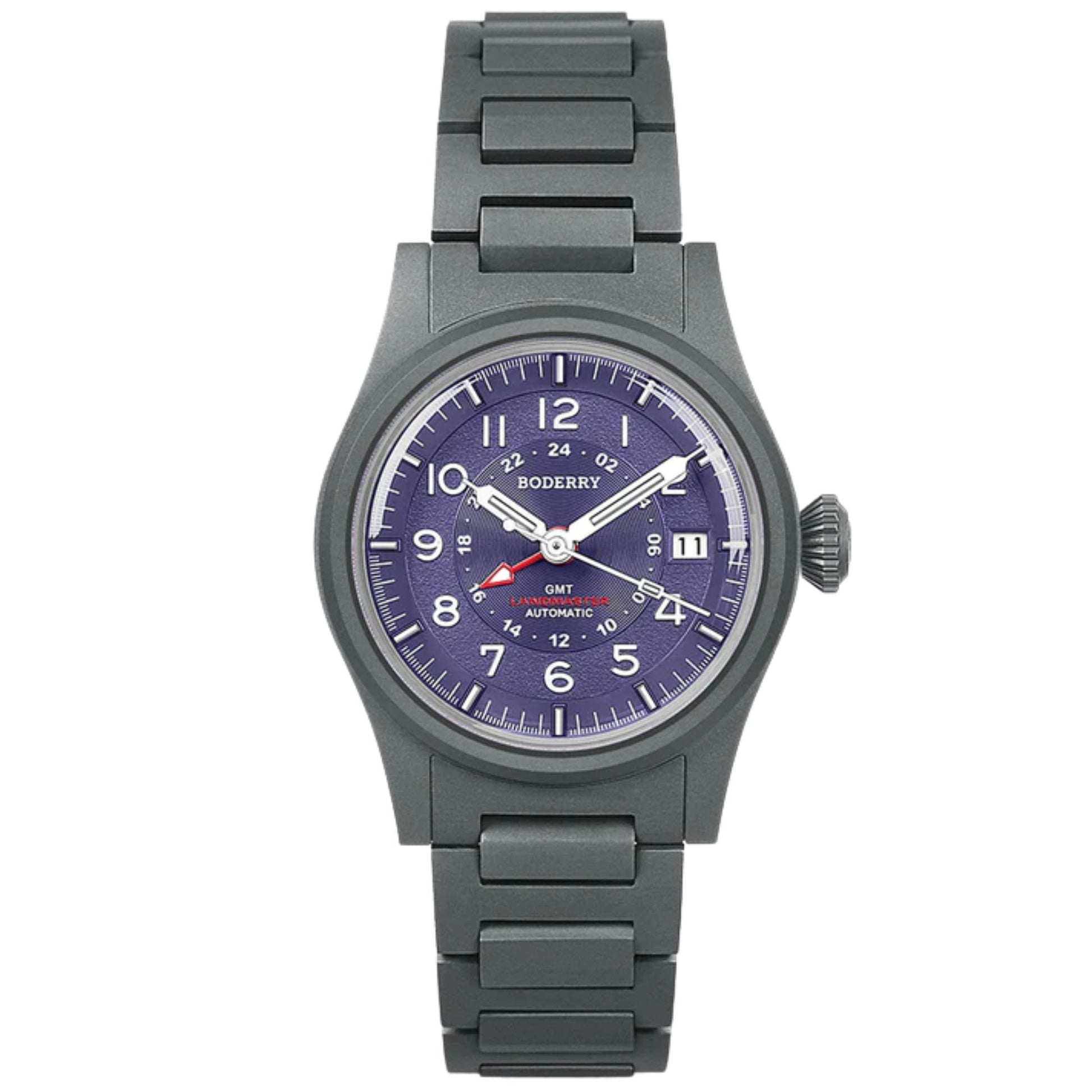 BODERRY LANDMASTER GMT – Titanium Automatic Tritium Field Watch | Purple