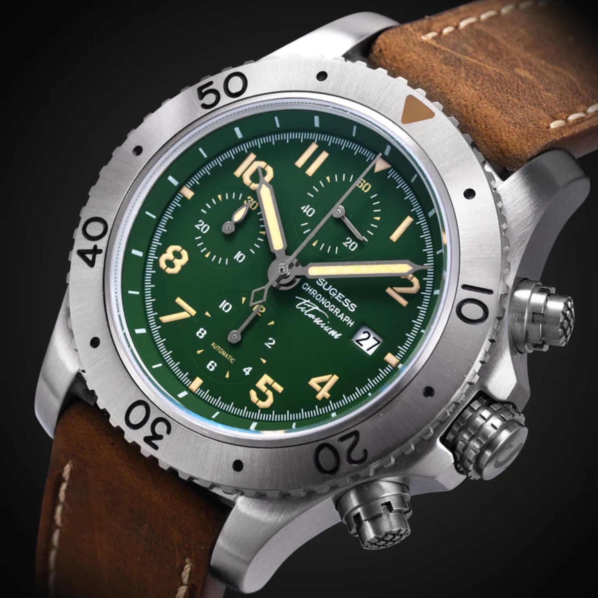 Sugess S464 Titanium Chronograph Green Dial
