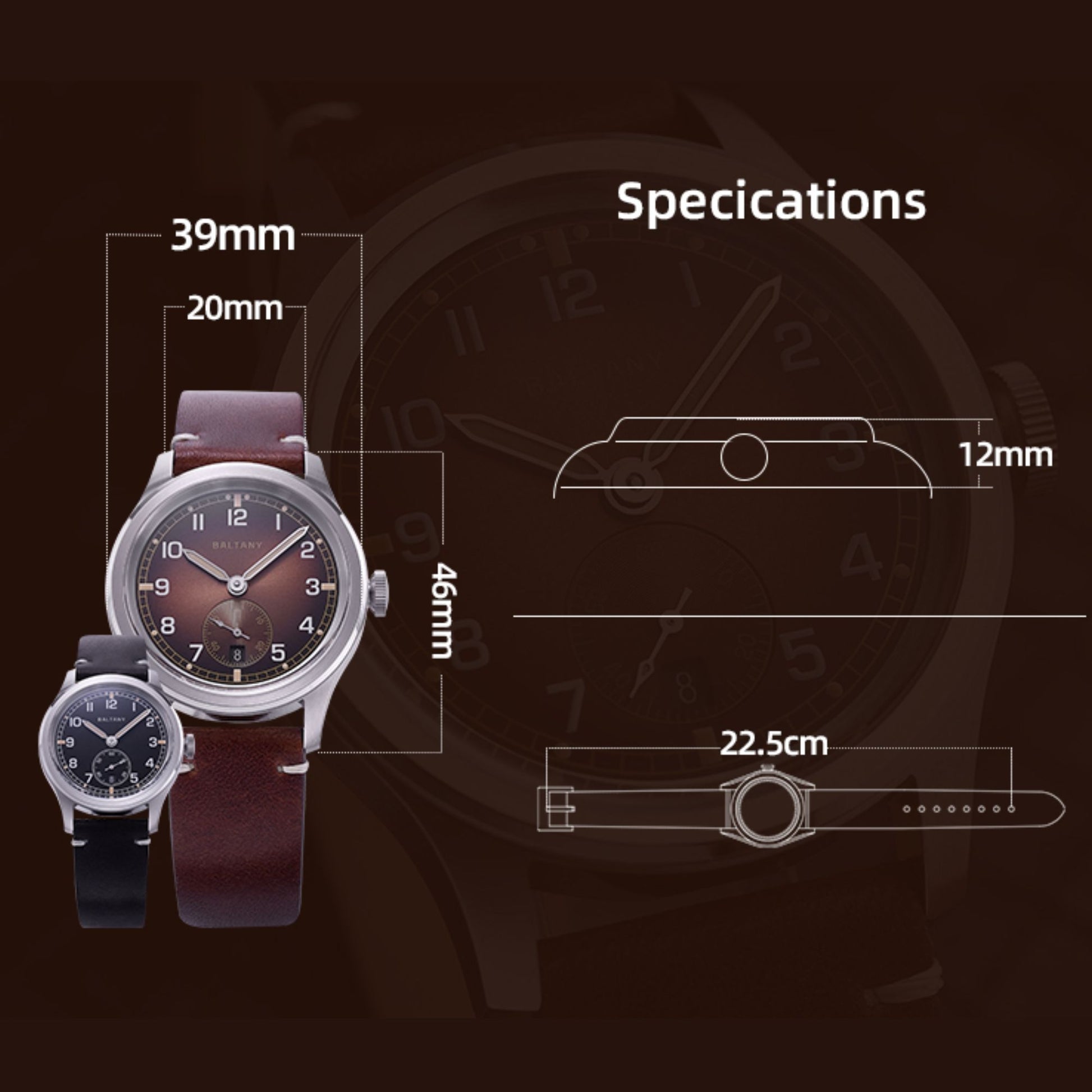 Baltany Retro 39mm Dirty Dozen Date Field Watch S2081