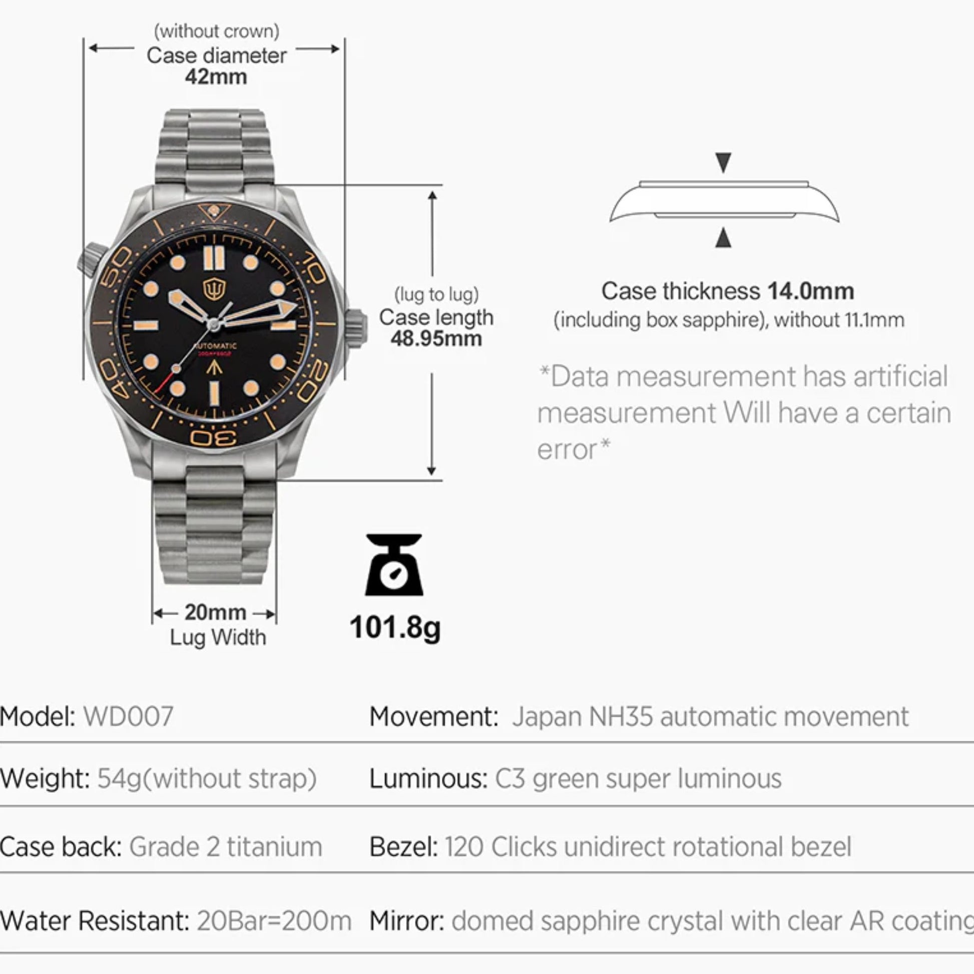 Watchdives WD007 V4 PT5000 42mm Titanium NTTD Dive Watch