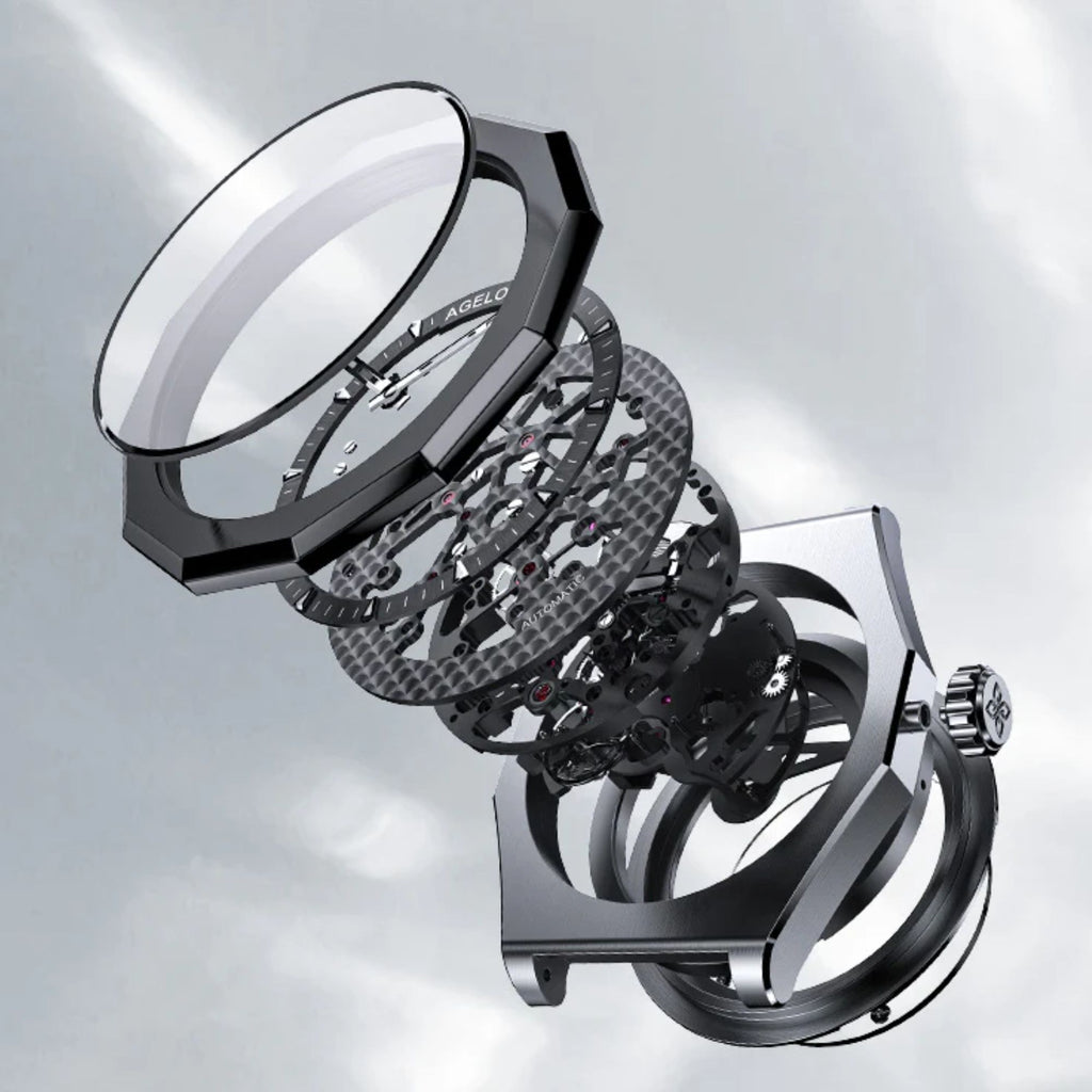 AGELOCER Original Schwarzwald Series Engraved Skeleton Men Mechanical Watch (Silver)