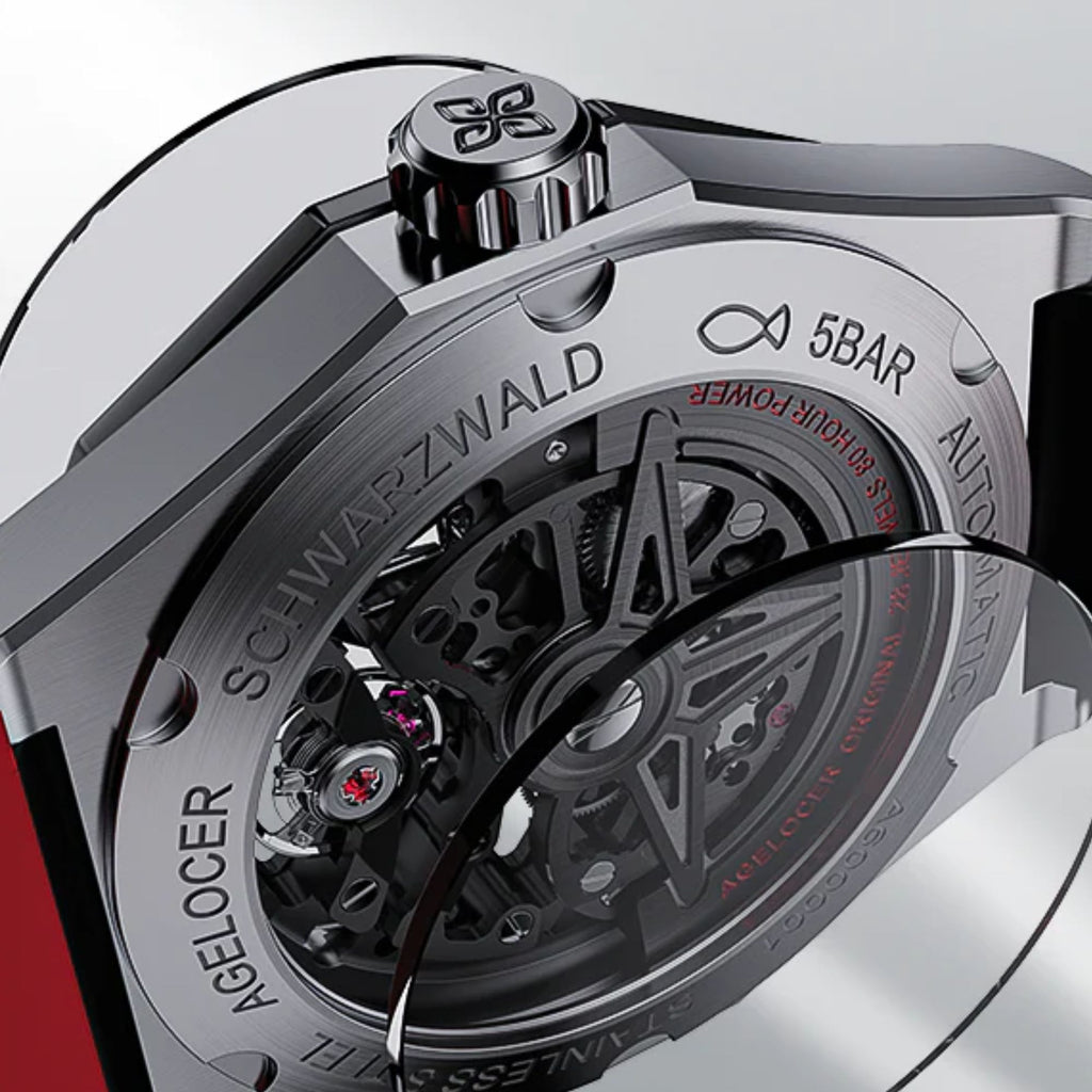 AGELOCER Original Schwarzwald Series Engraved Skeleton Men Mechanical Watch (Silver)