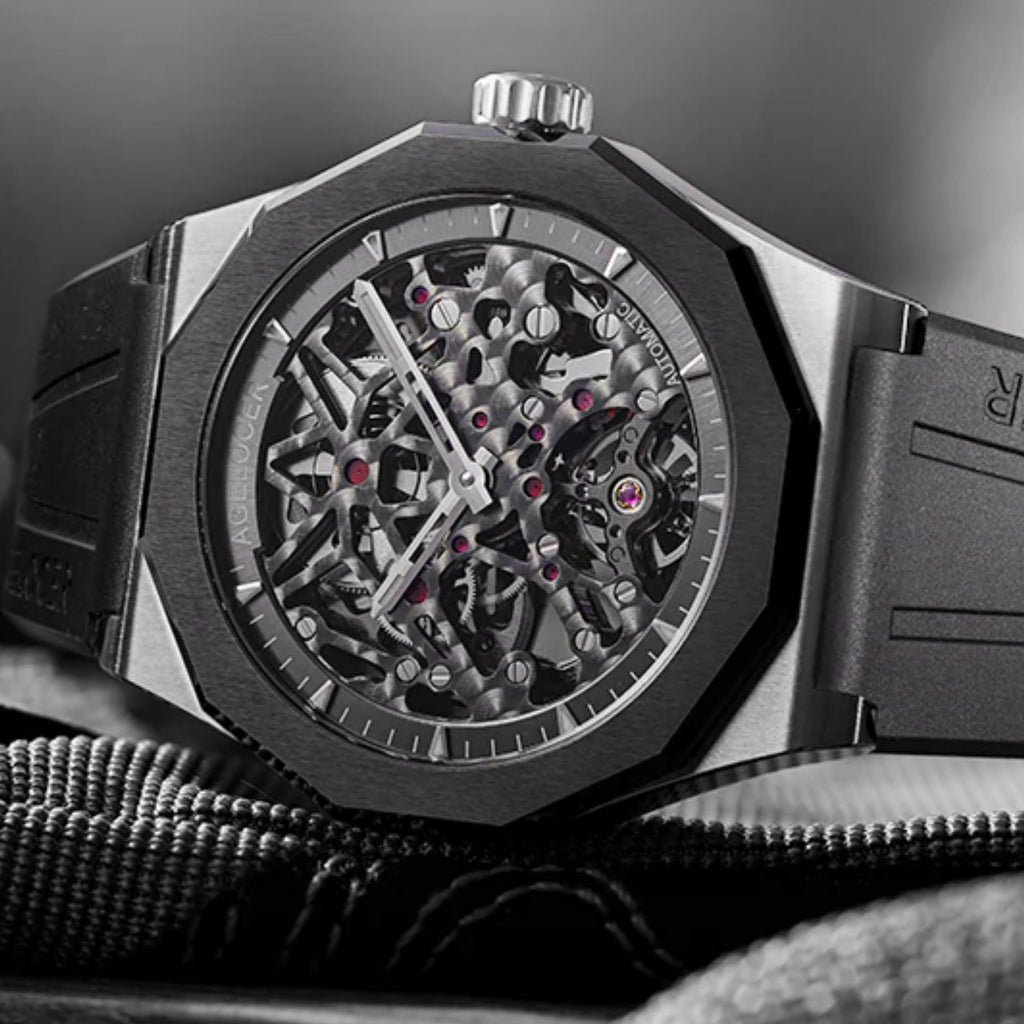 AGELOCER Original Schwarzwald Series Engraved Skeleton Men Mechanical Watch (Silver)
