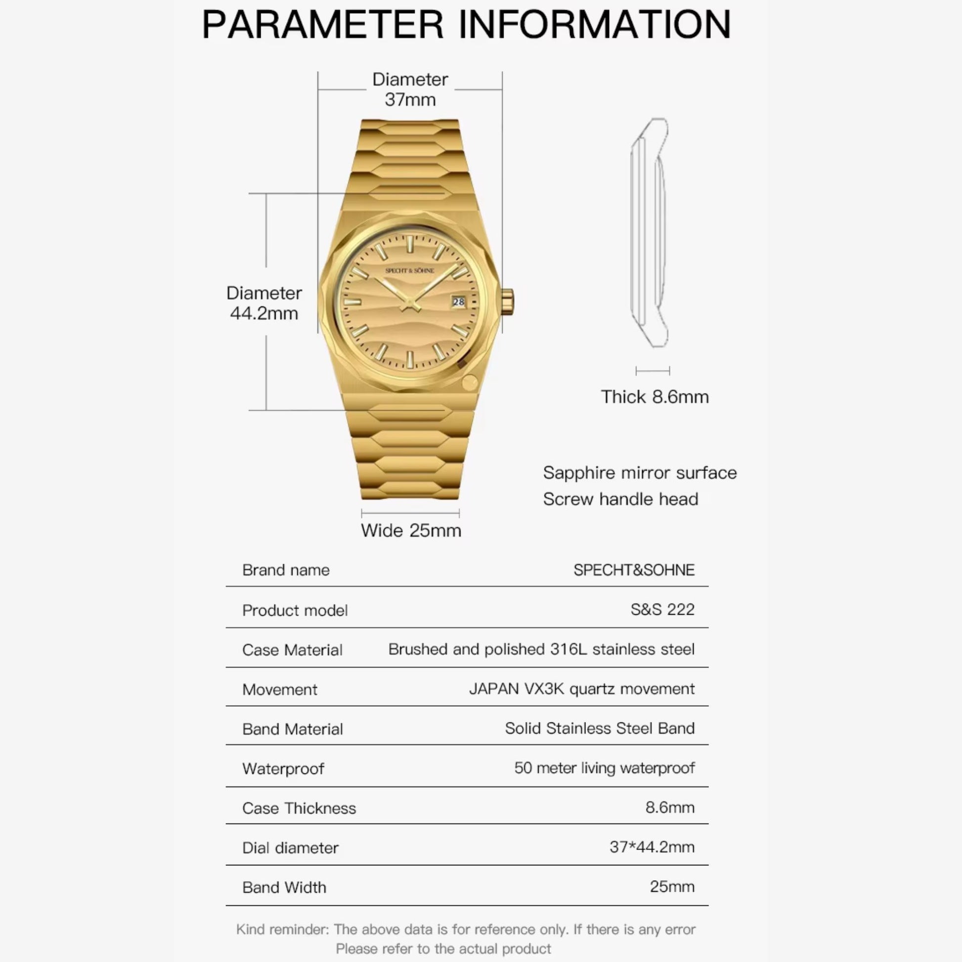 Specht & Söhne Quartz Sports Watches 50M Waterproof 37mm