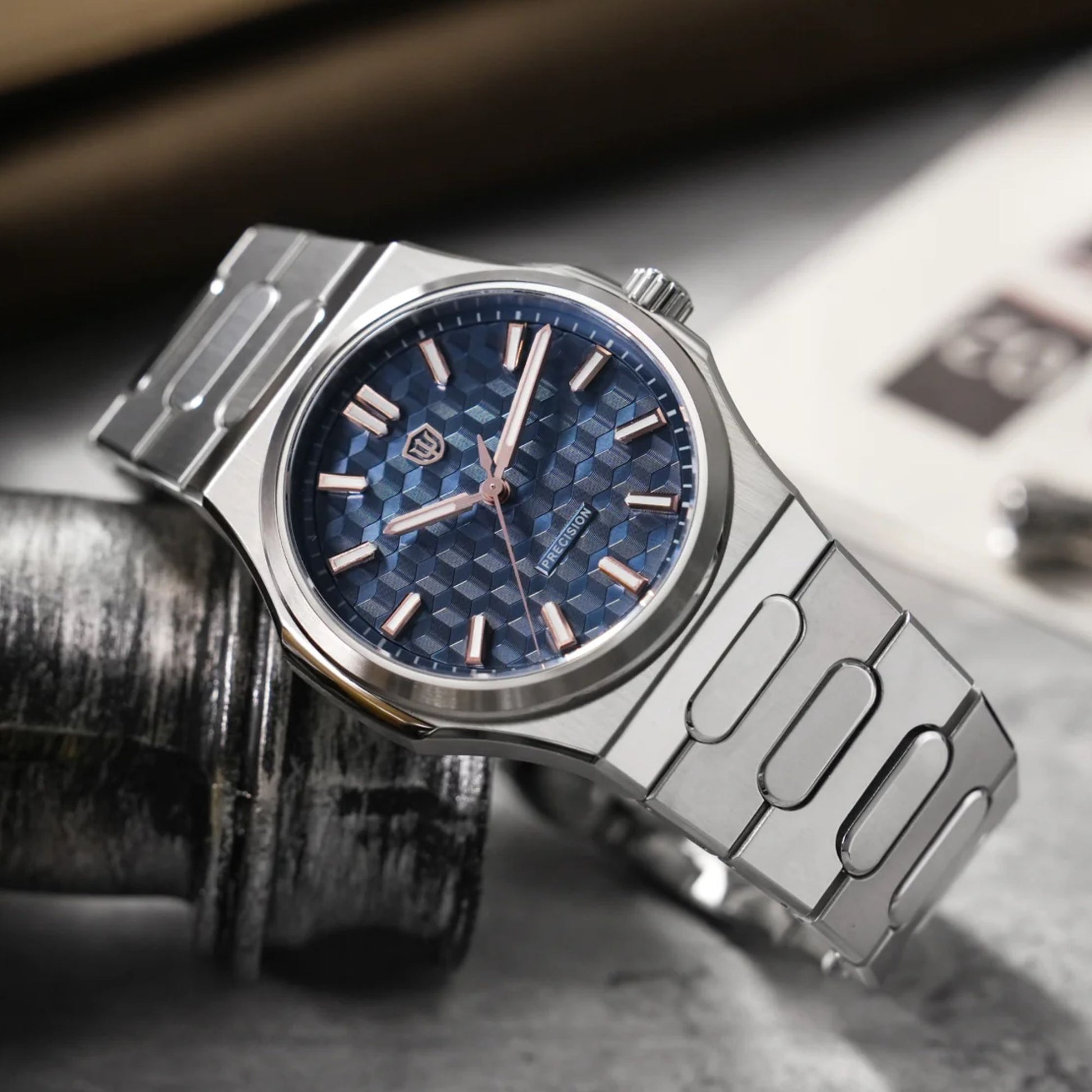 Watchdives Premier WD0016B Square-Block Faceted Dial Original Design