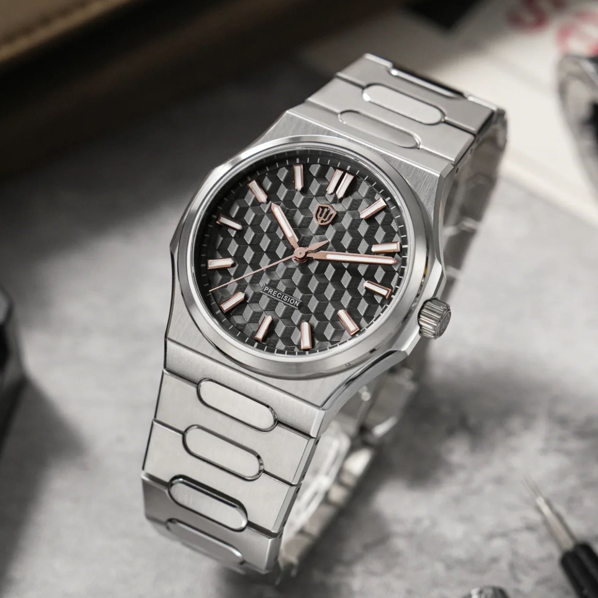 Watchdives Premier WD0016B Square-Block Faceted Dial Original Design