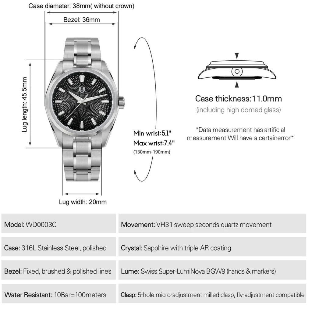 Watchdives WD0003G Guilloche Dial VH31 Men Watch