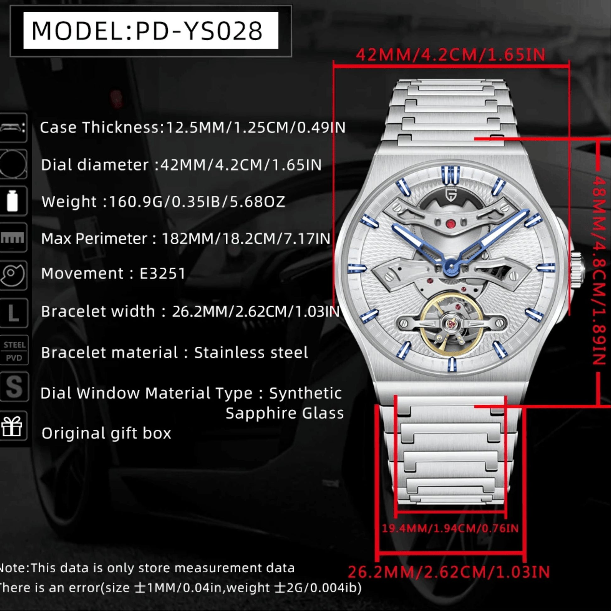 PAGANI DESIGN PD-YS028 Automatic Watch Unique Stainless Steel Mechanical Wrist Watch for Men