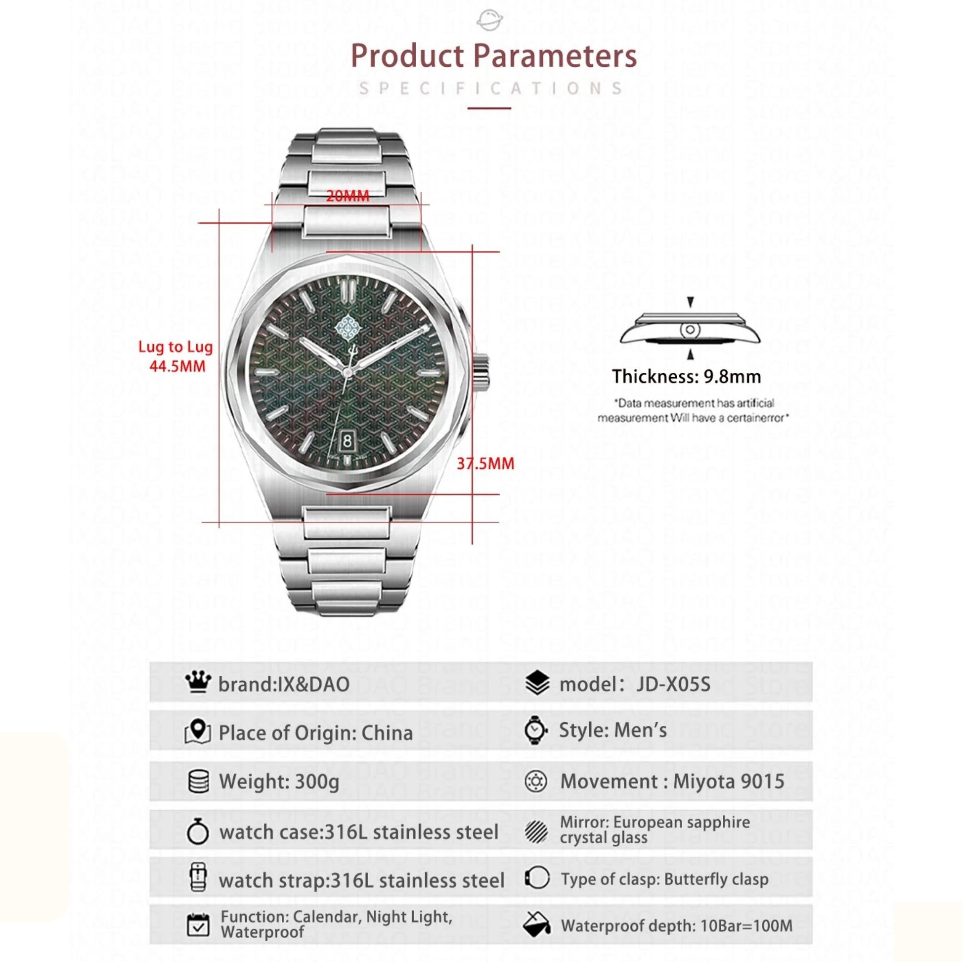 IX&DAO Warrior 37mm Automatic Watch Miyota 9015 Sapphire BGW-9 Waterproof JD-X13S