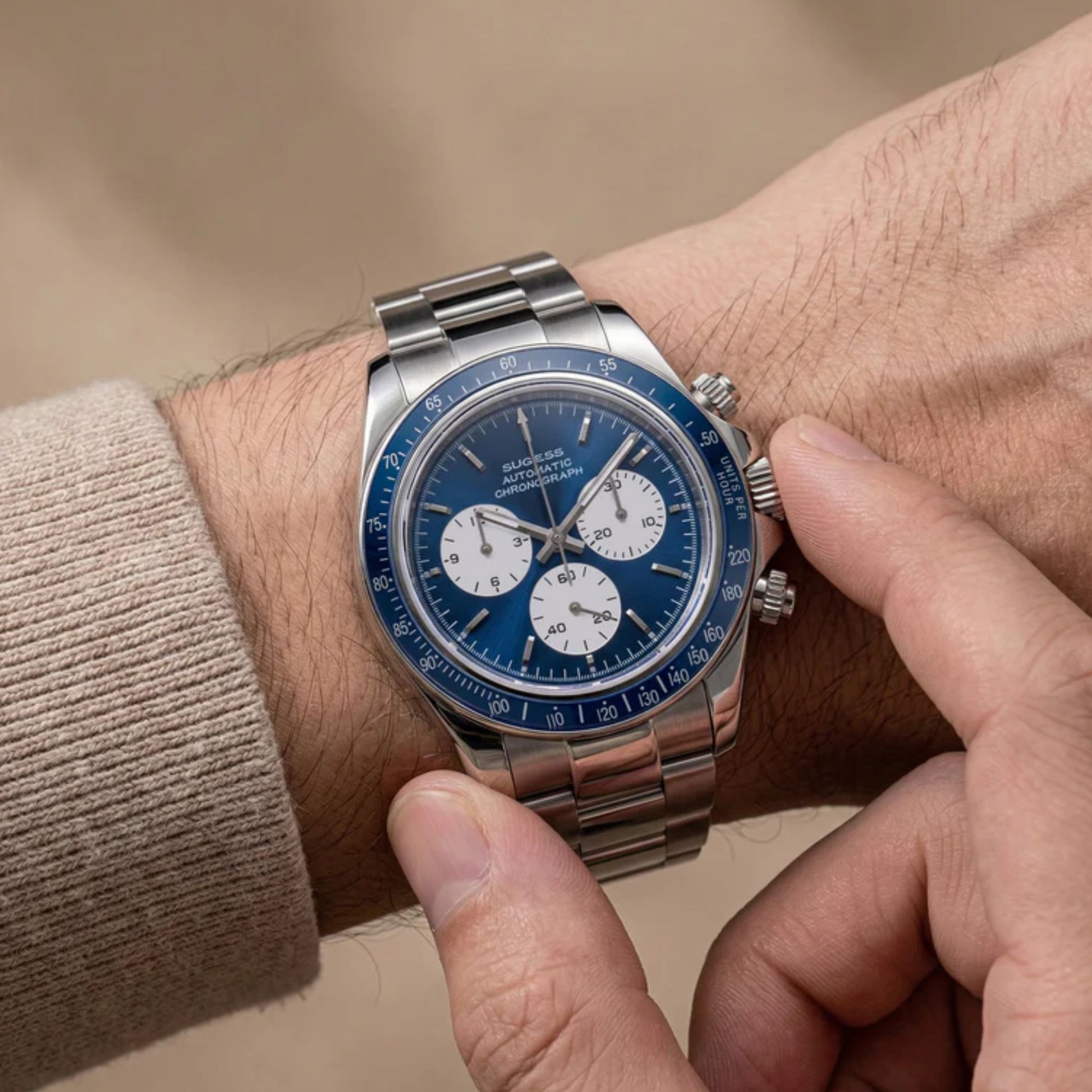 Seestern S473 Automatic Chronograph Sapphire Bezel Blue Dial