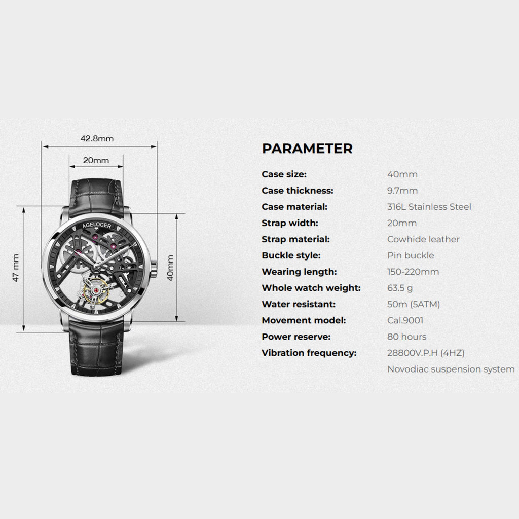 AGELOCER Skeleton Free-sprung Balance Flying Tourbillon Manual Winding Tourbillon Mechanical Watch