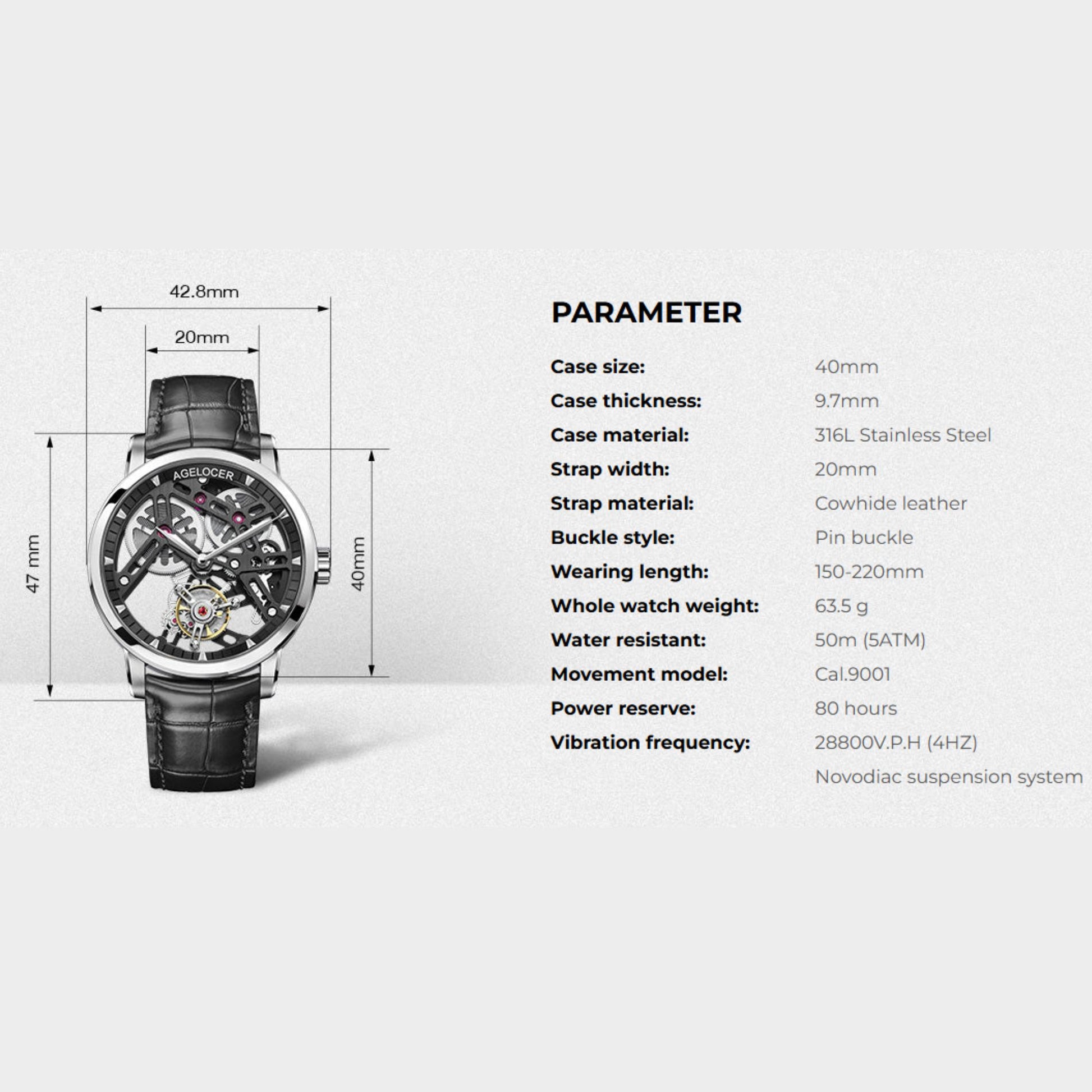 AGELOCER Skeleton Free-sprung Balance Flying Tourbillon Manual Winding Tourbillon Mechanical Watch