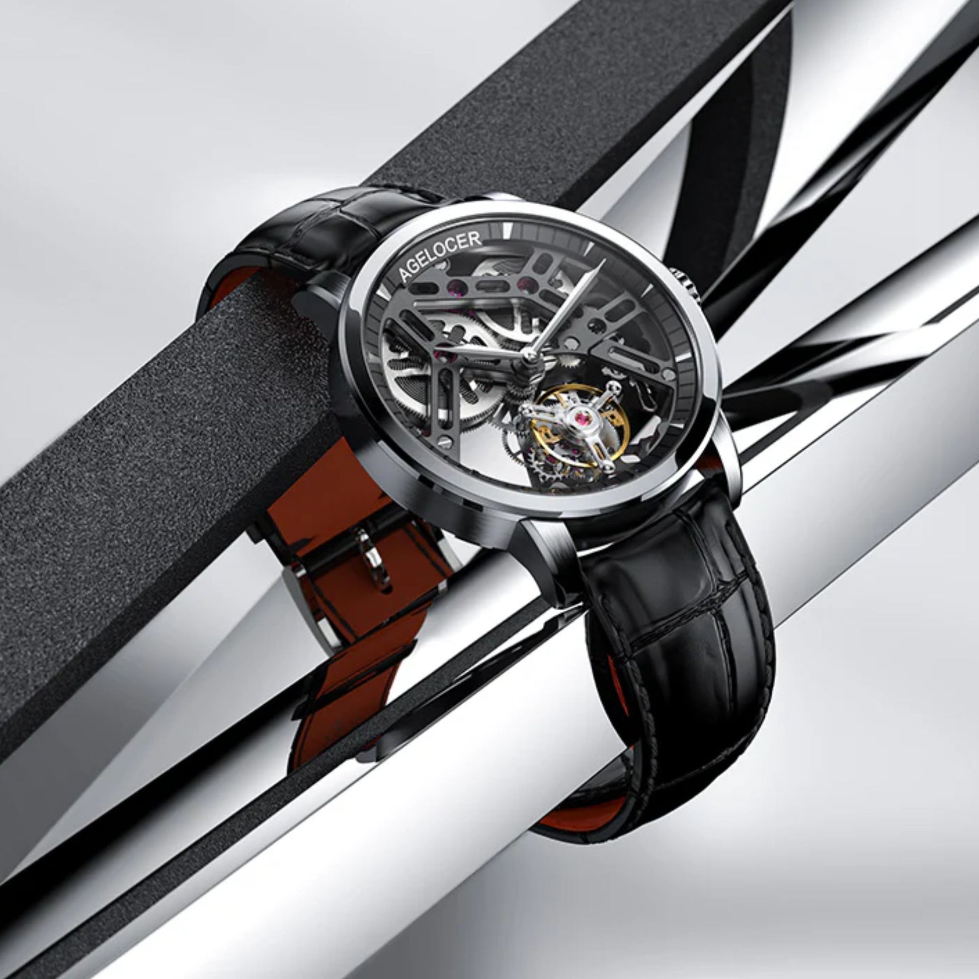 AGELOCER Skeleton Free-sprung Balance Flying Tourbillon Manual Winding Tourbillon Mechanical Watch