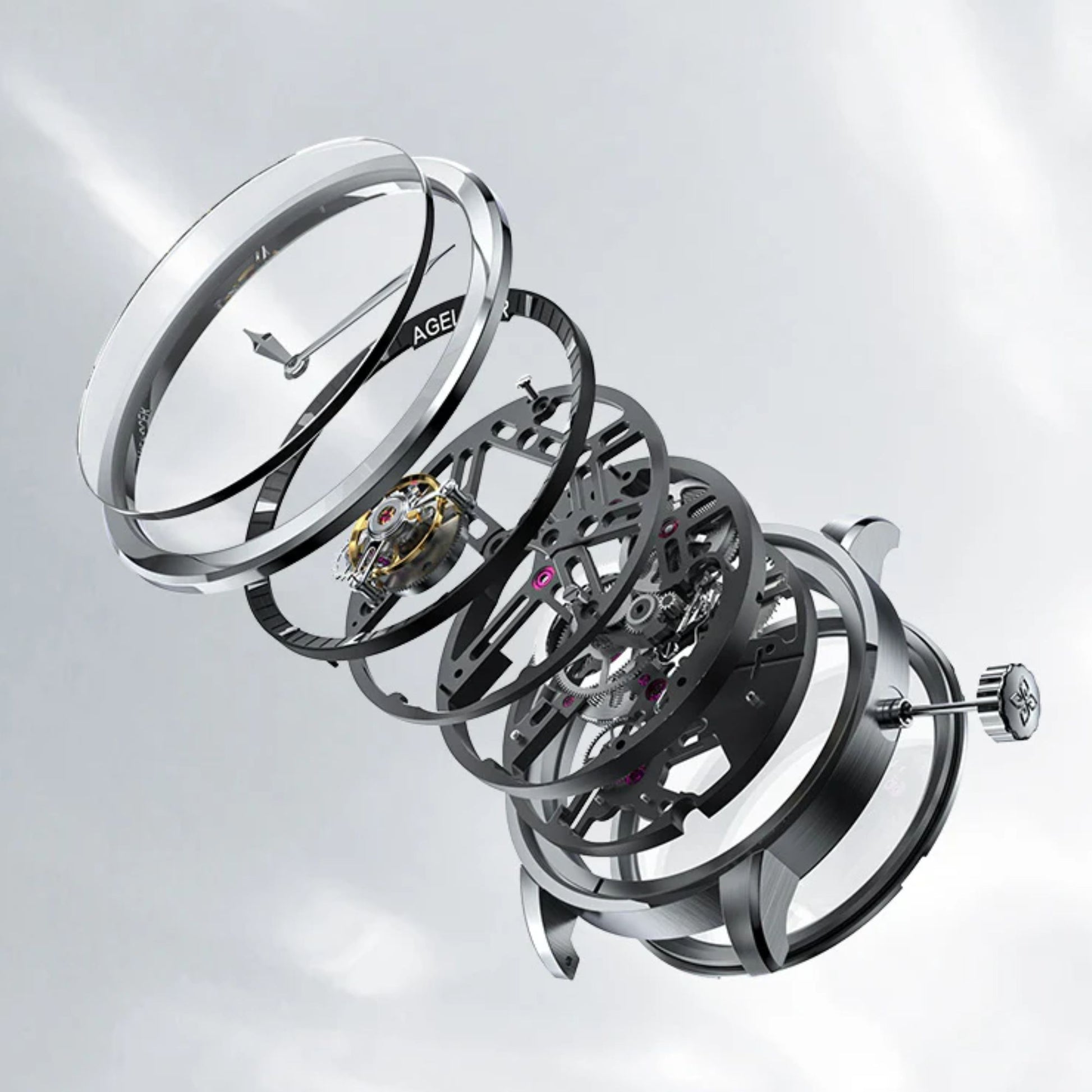 AGELOCER Skeleton Free-sprung Balance Flying Tourbillon Manual Winding Tourbillon Mechanical Watch