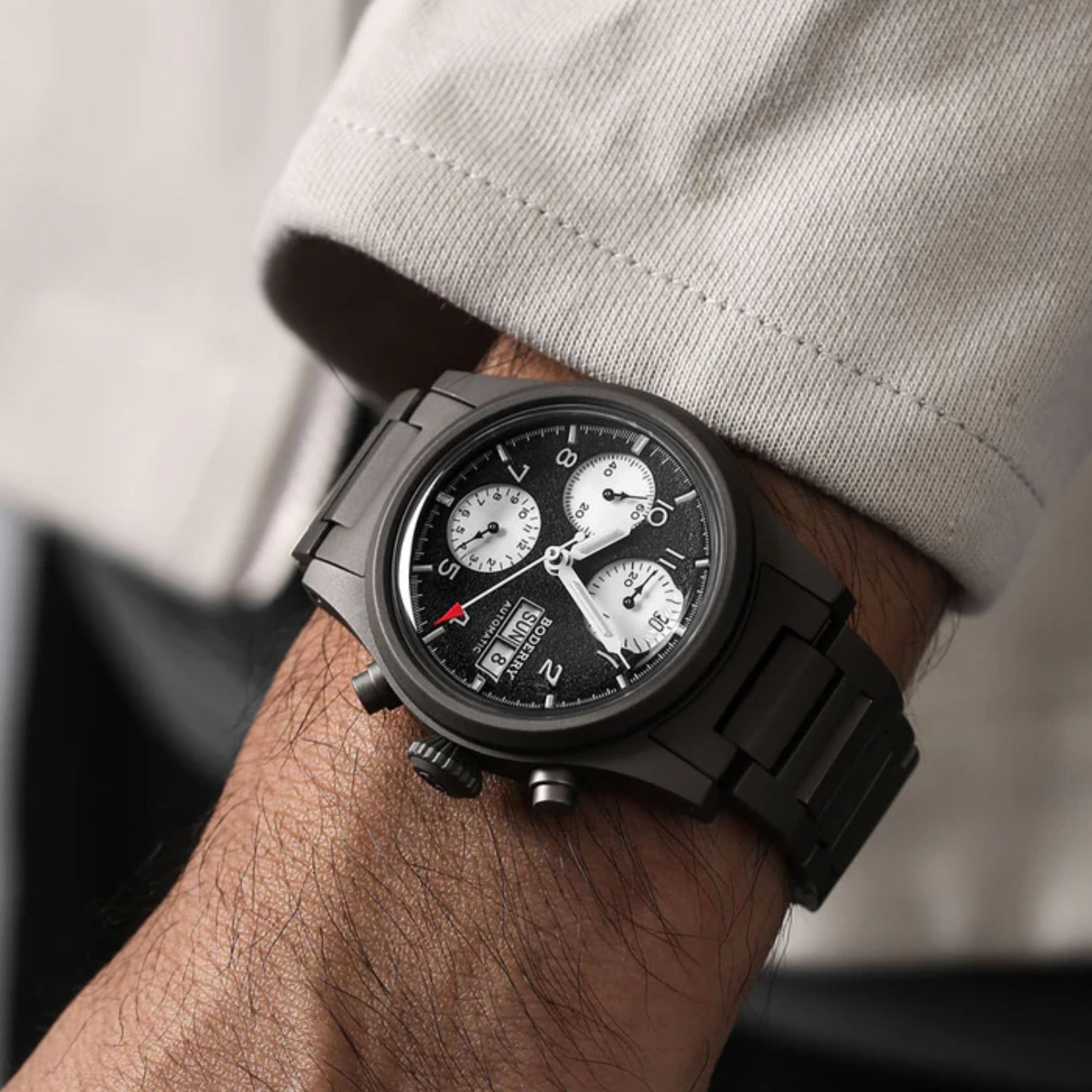 BODERRY LANDMASTER Chronograph – Titanium Automatic Tritium Field Watch | Reverse Panda-bracelet