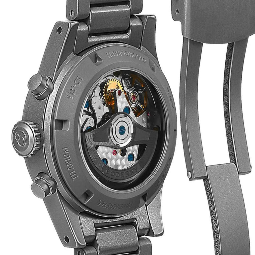 BODERRY LANDMASTER Chronograph – Titanium Automatic Tritium Field Watch | Reverse Panda-bracelet