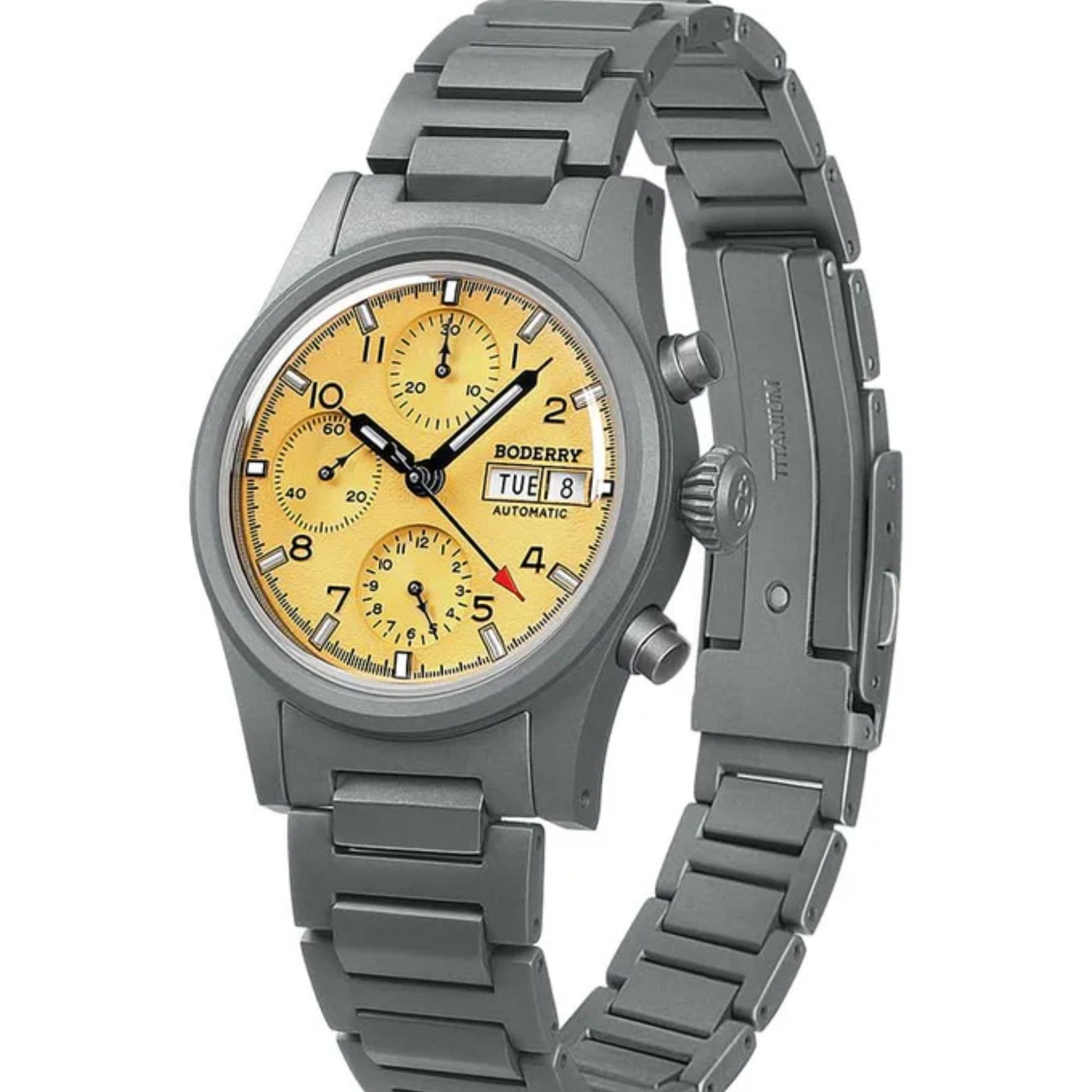 BODERRY LANDMASTER Chronograph – Titanium Automatic Tritium Field Watch | Reverse Panda-bracelet