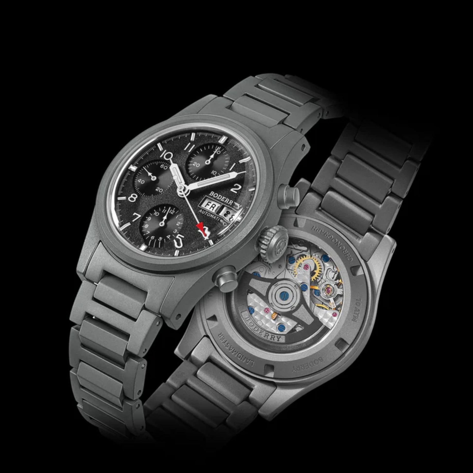 BODERRY LANDMASTER Chronograph – Titanium Automatic Tritium Field Watch | Reverse Panda-bracelet