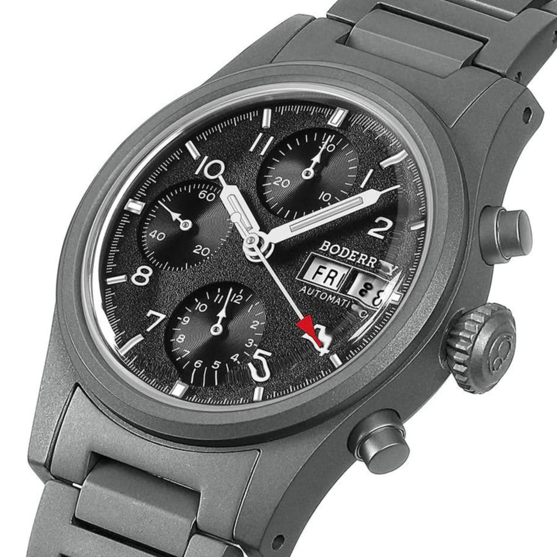 BODERRY LANDMASTER Chronograph – Titanium Automatic Tritium Field Watch | Reverse Panda-bracelet