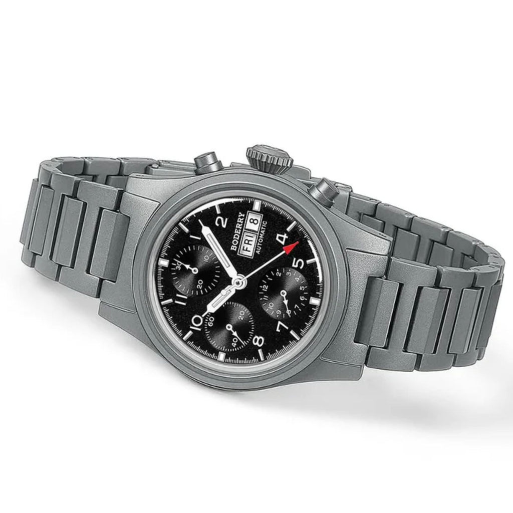 BODERRY LANDMASTER Chronograph – Titanium Automatic Tritium Field Watch | Reverse Panda-bracelet