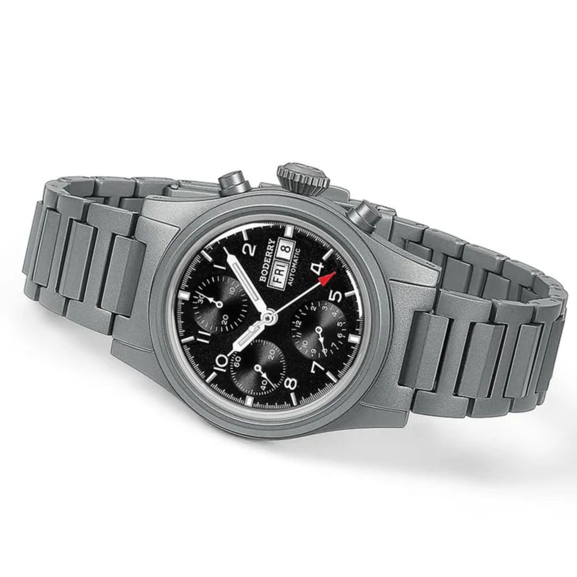BODERRY LANDMASTER Chronograph – Titanium Automatic Tritium Field Watch | Reverse Panda-bracelet