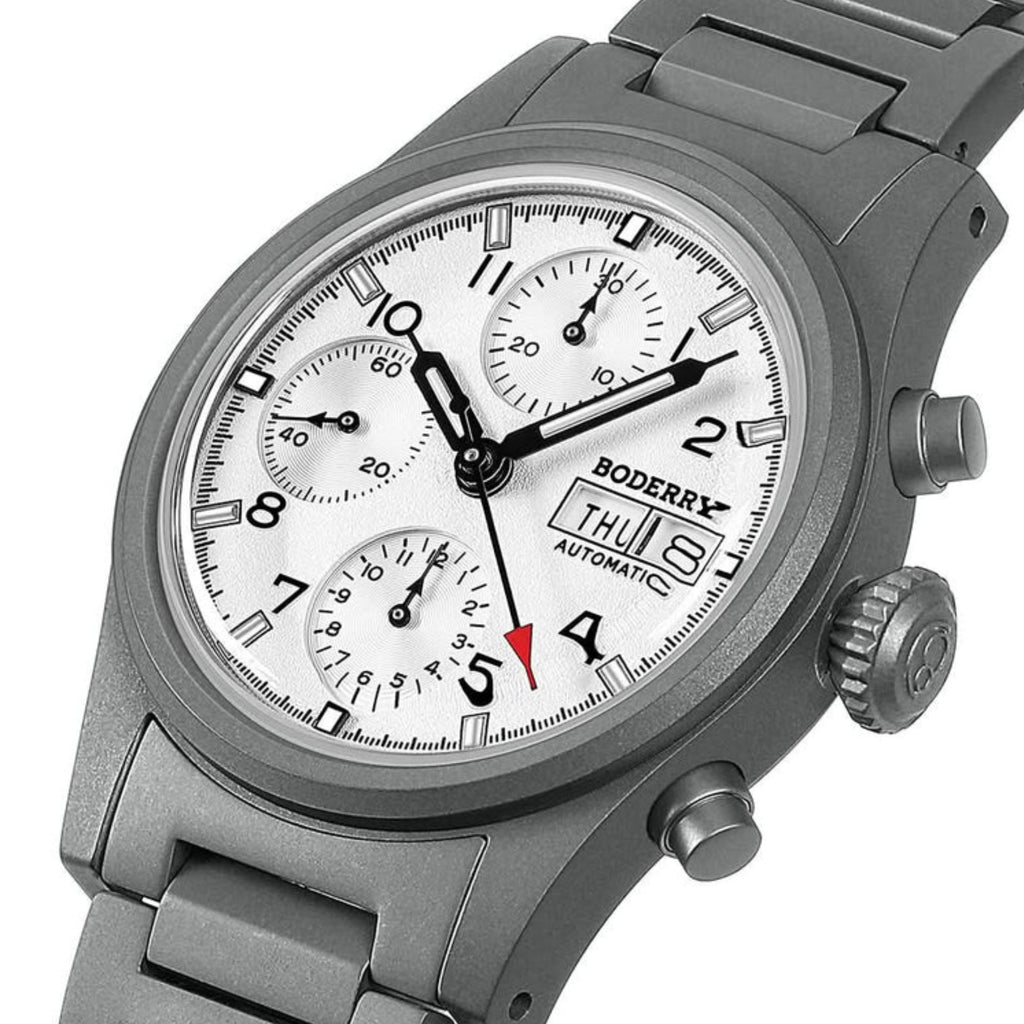 BODERRY LANDMASTER Chronograph – Titanium Automatic Tritium Field Watch | Reverse Panda-bracelet