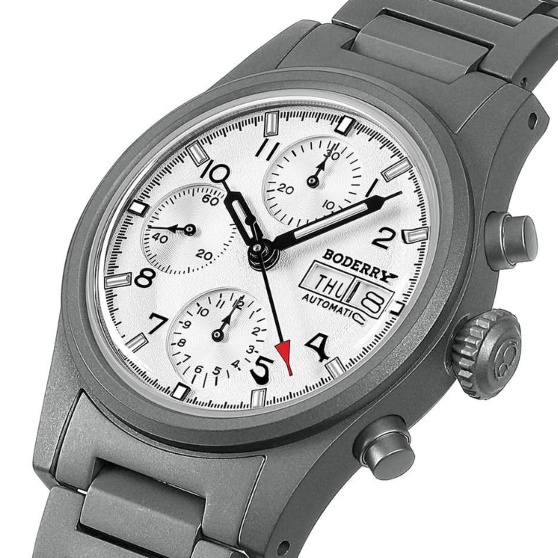 BODERRY LANDMASTER Chronograph – Titanium Automatic Tritium Field Watch | Reverse Panda-bracelet