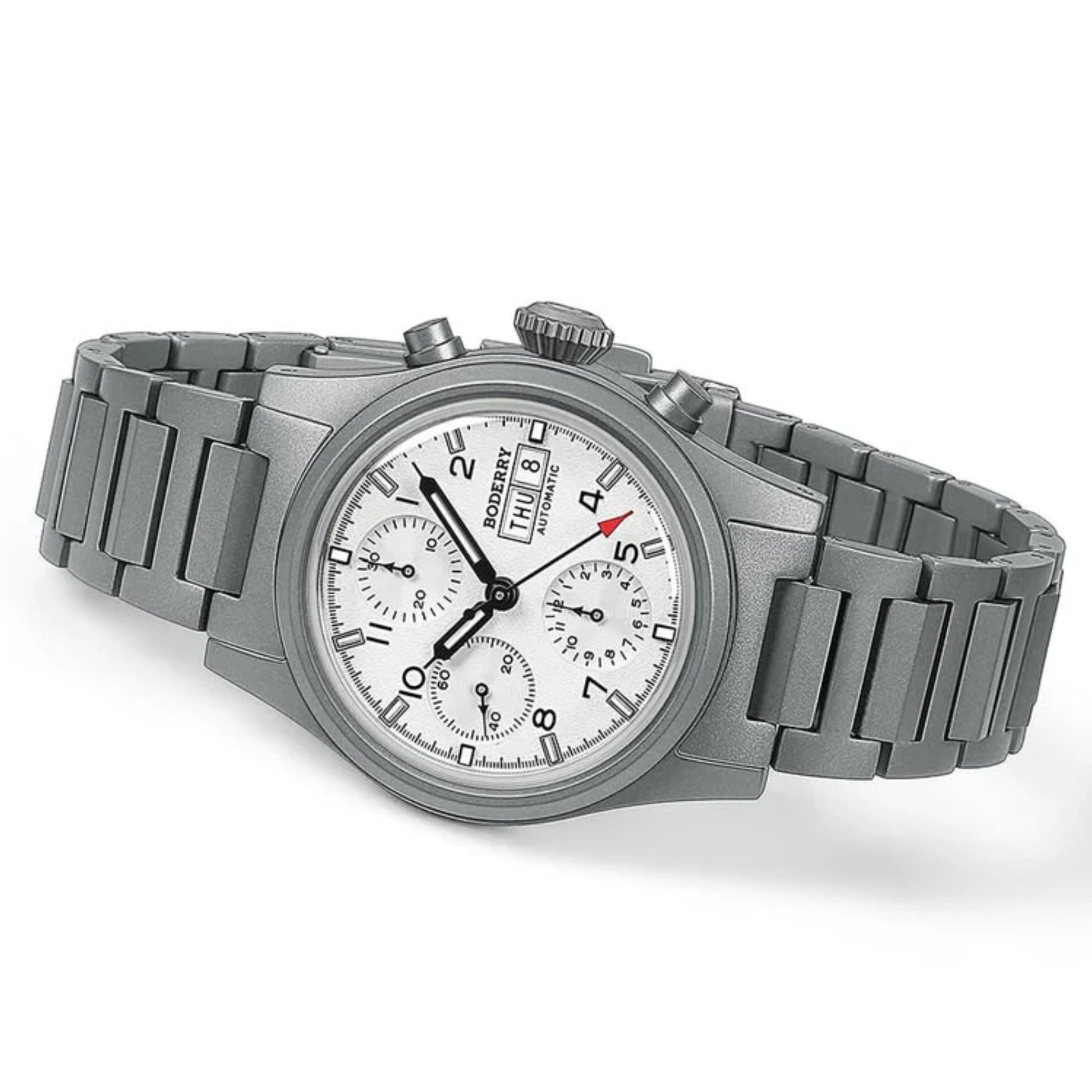 BODERRY LANDMASTER Chronograph – Titanium Automatic Tritium Field Watch | Reverse Panda-bracelet