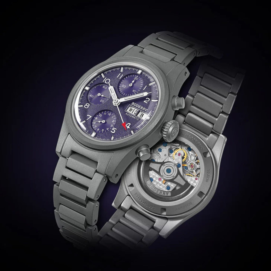 BODERRY LANDMASTER Chronograph – Titanium Automatic Tritium Field Watch | Reverse Panda-bracelet