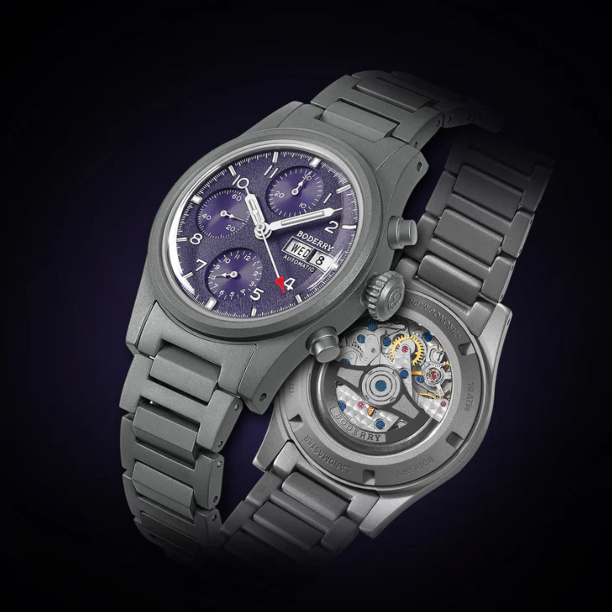 BODERRY LANDMASTER Chronograph – Titanium Automatic Tritium Field Watch | Reverse Panda-bracelet