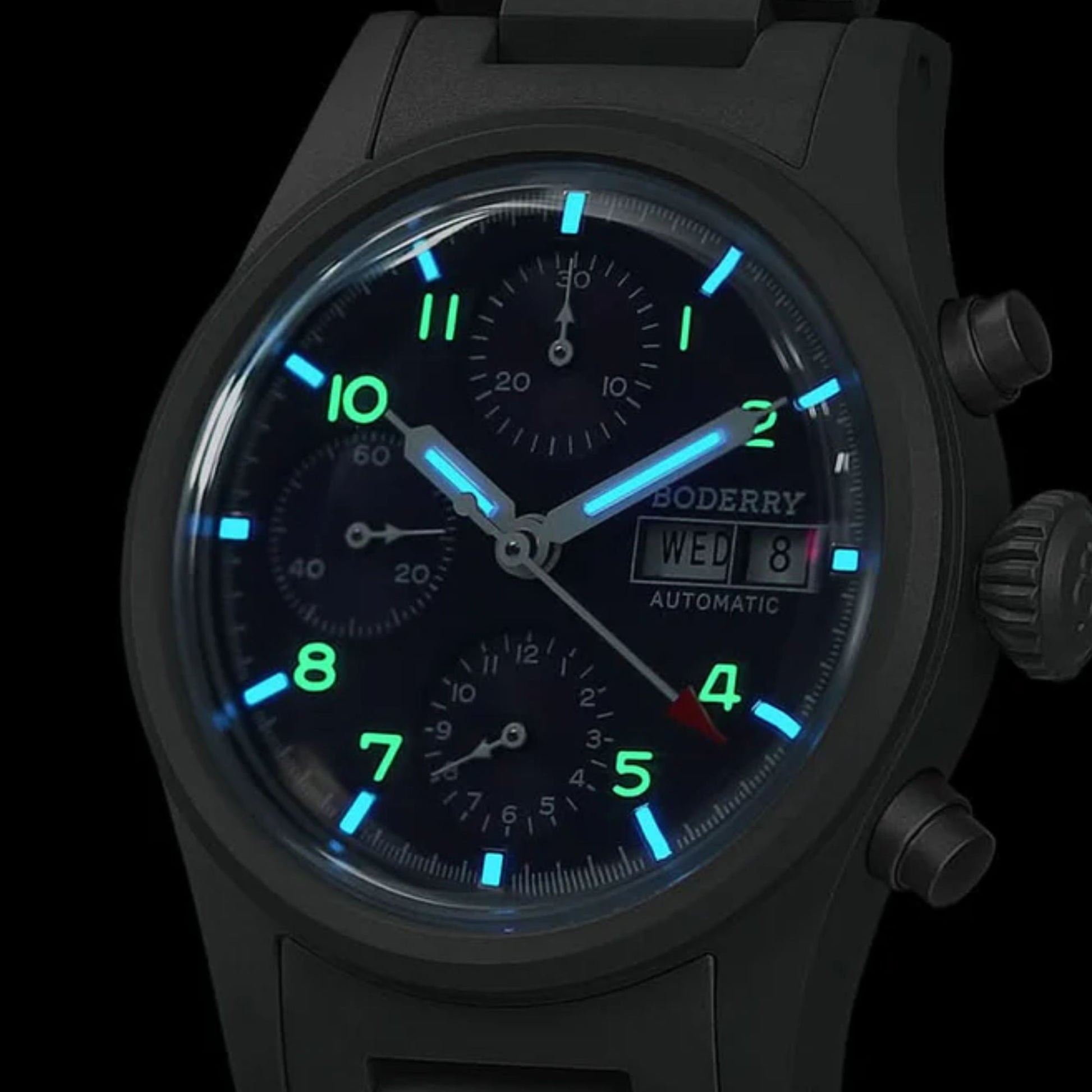 BODERRY LANDMASTER Chronograph – Titanium Automatic Tritium Field Watch | Reverse Panda-bracelet