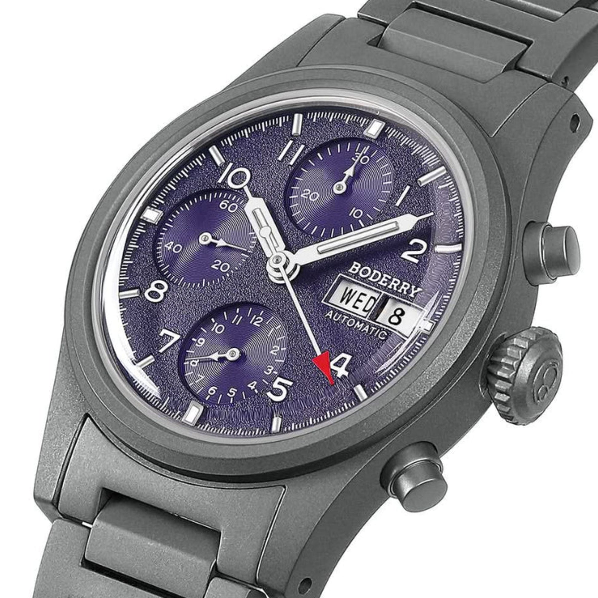BODERRY LANDMASTER Chronograph – Titanium Automatic Tritium Field Watch | Reverse Panda-bracelet