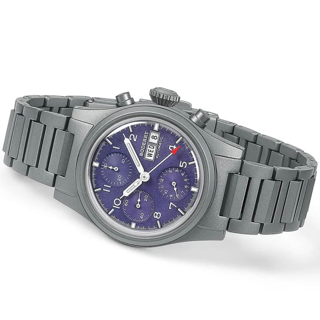 BODERRY LANDMASTER Chronograph – Titanium Automatic Tritium Field Watch | Reverse Panda-bracelet