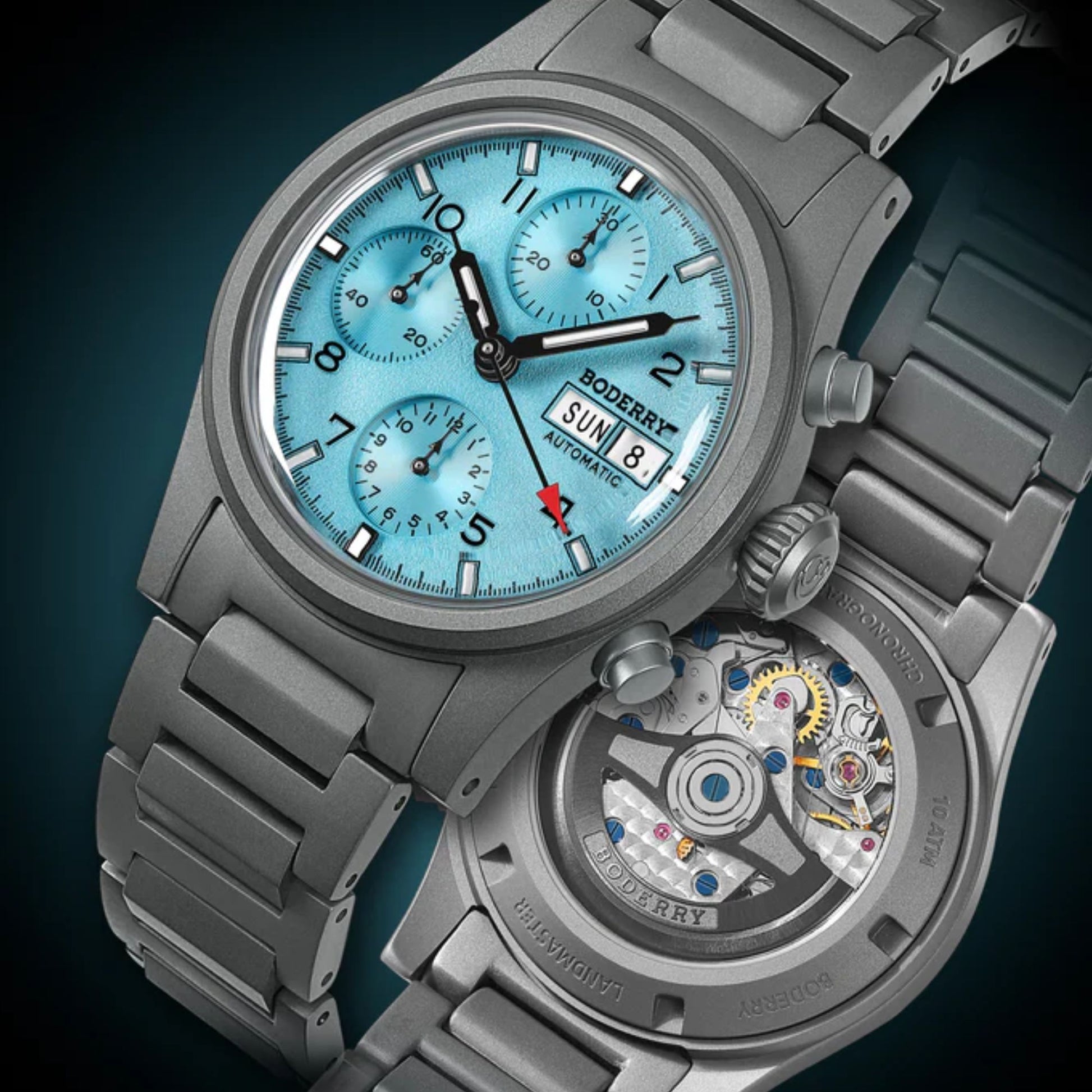 BODERRY LANDMASTER Chronograph – Titanium Automatic Tritium Field Watch | Reverse Panda-bracelet