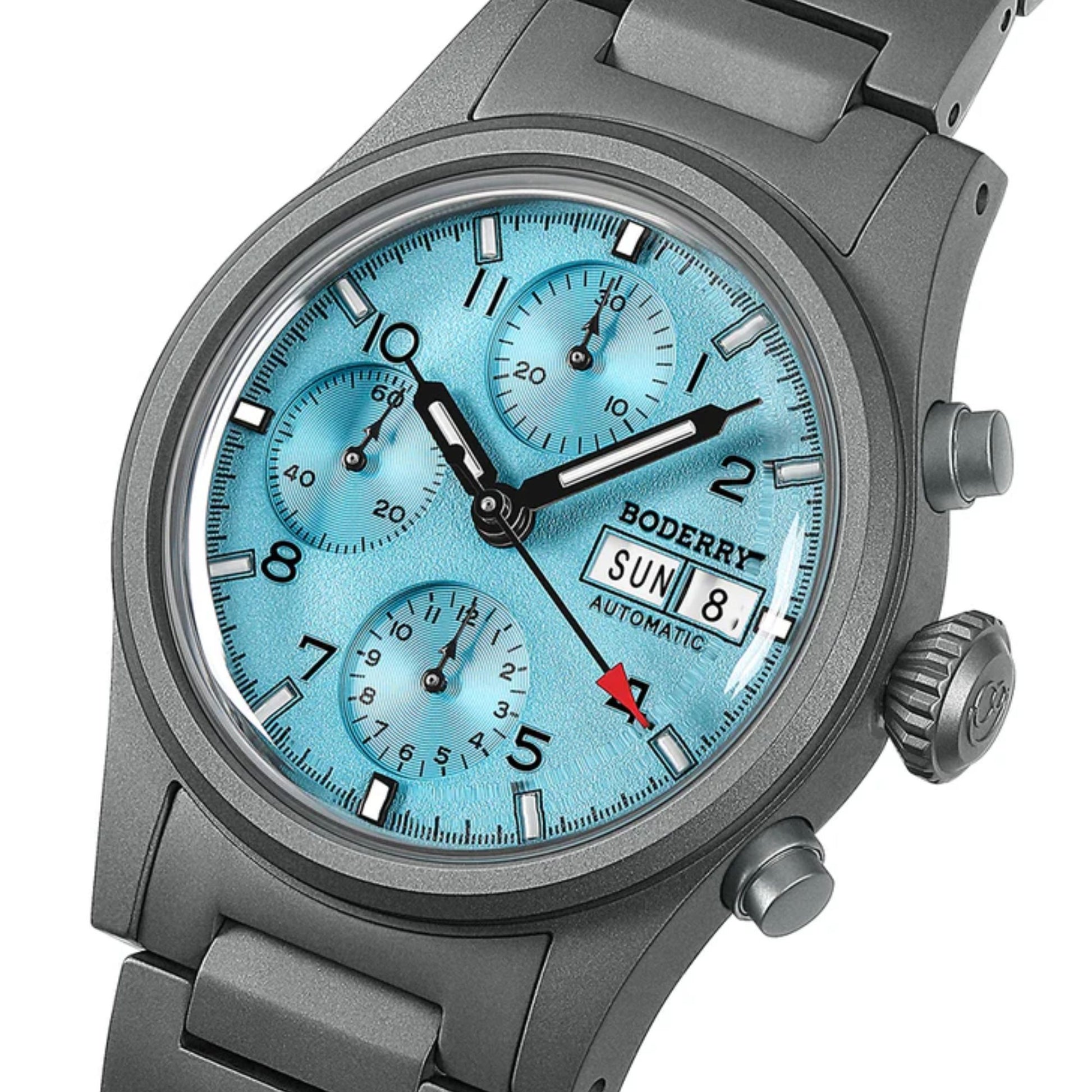 BODERRY LANDMASTER Chronograph – Titanium Automatic Tritium Field Watch | Reverse Panda-bracelet