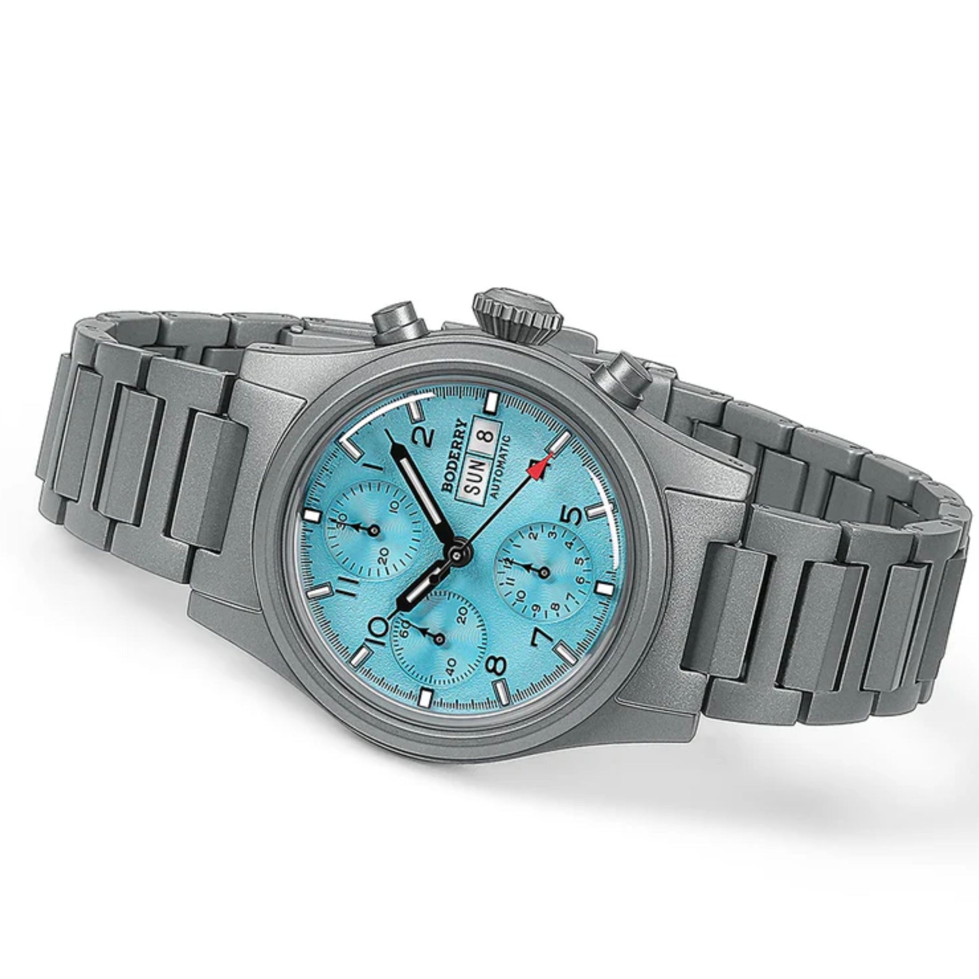 BODERRY LANDMASTER Chronograph – Titanium Automatic Tritium Field Watch | Reverse Panda-bracelet