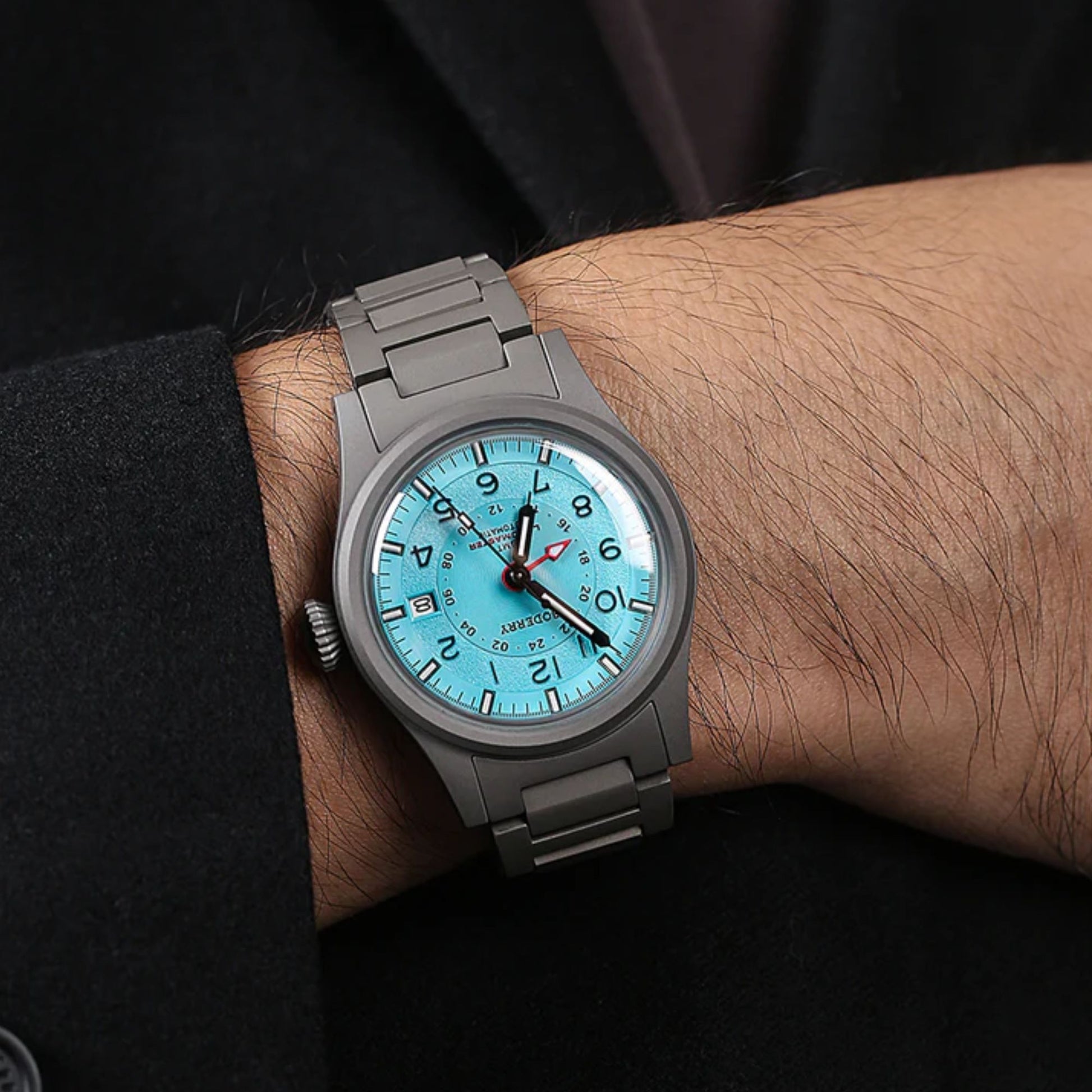 BODERRY LANDMASTER GMT – Titanium Automatic Tritium Field Watch | Ice Blue
