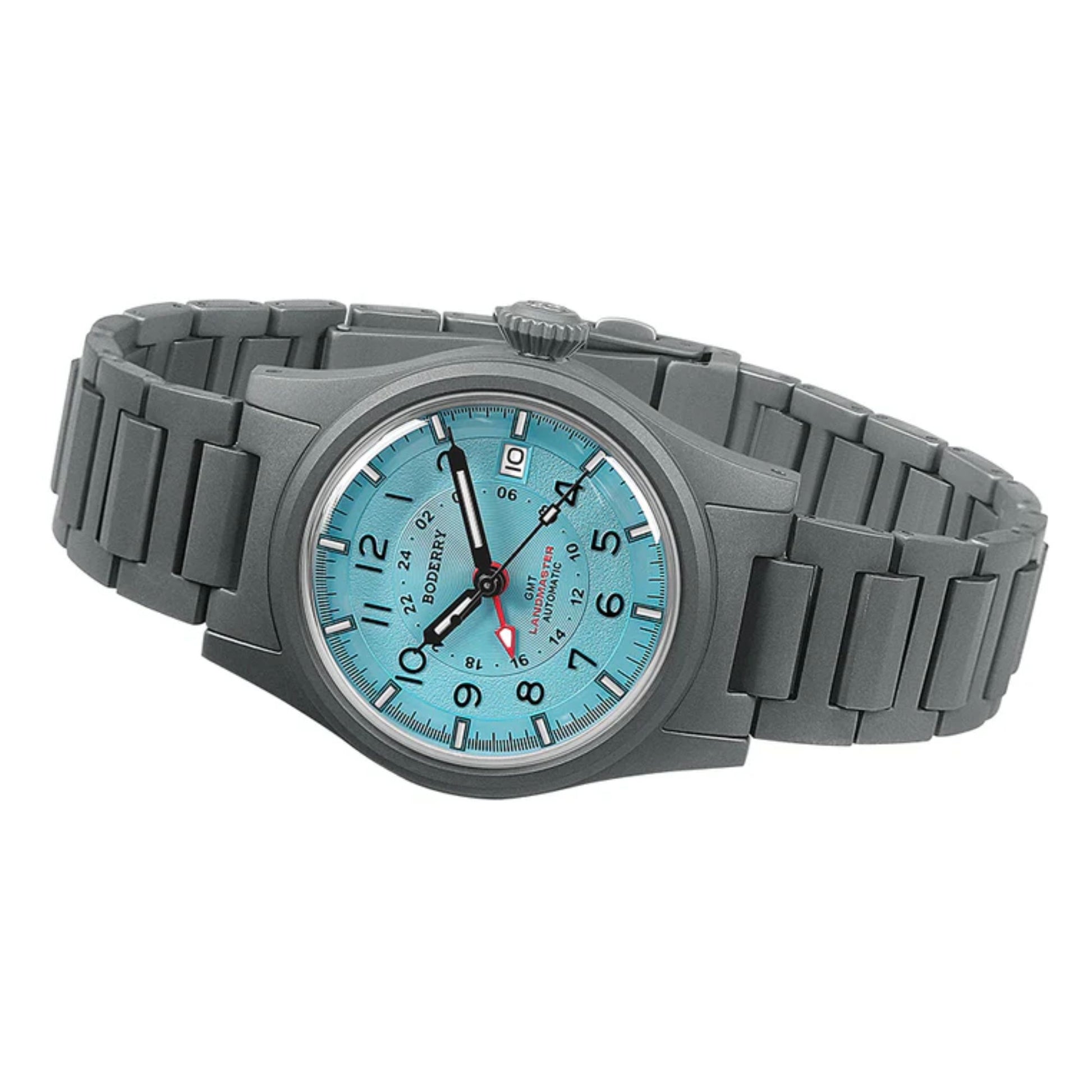 BODERRY LANDMASTER GMT – Titanium Automatic Tritium Field Watch | Ice Blue