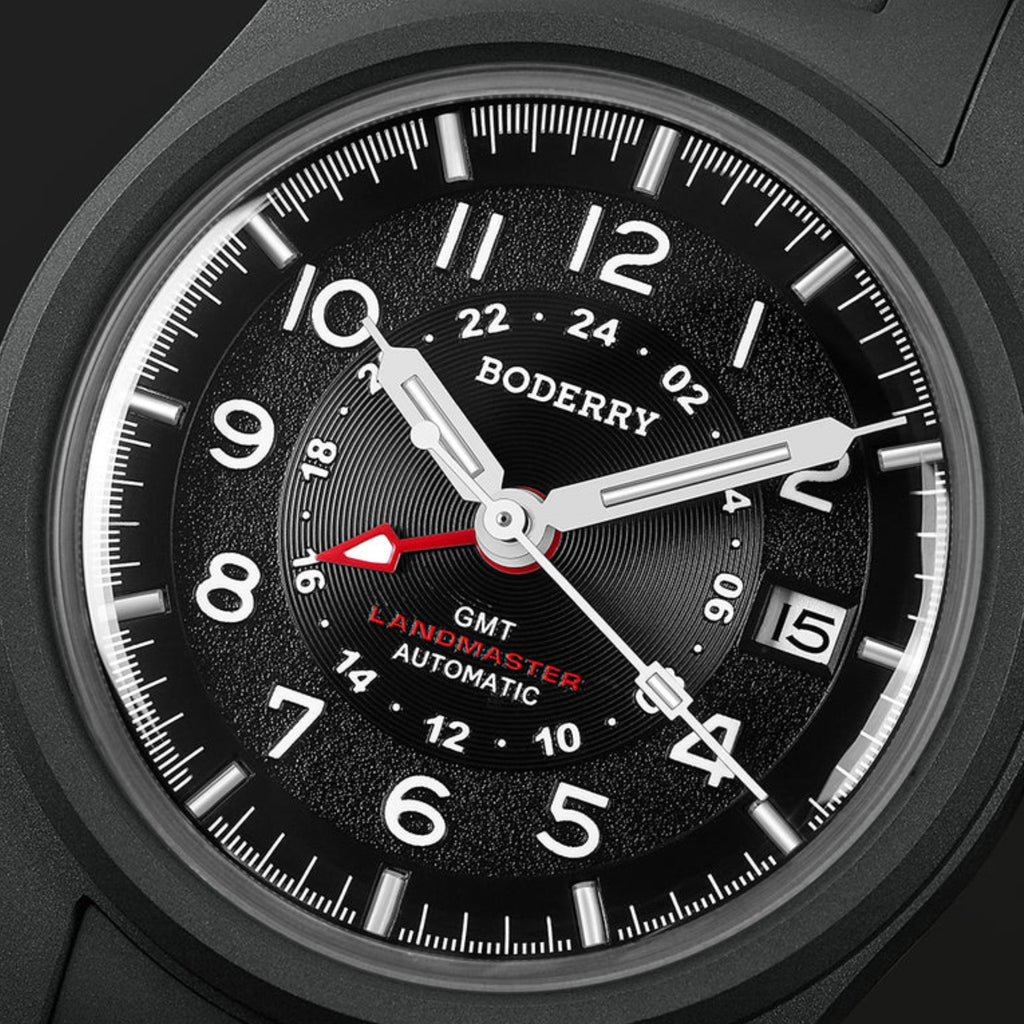 BODERRY LANDMASTER GMT – Titanium Automatic Tritium Field Watch | Black