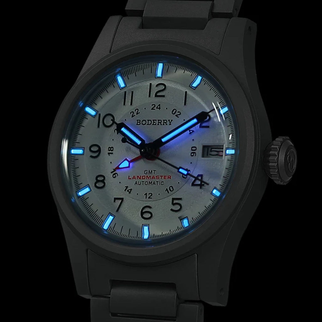 BODERRY LANDMASTER GMT – Titanium Automatic Tritium Field Watch | White