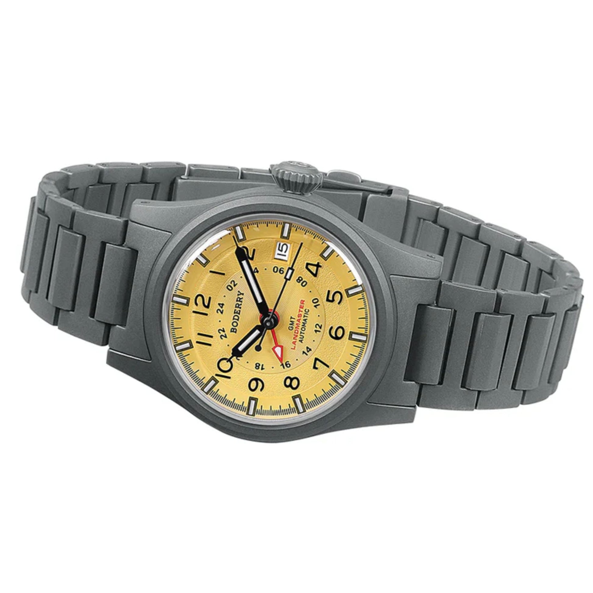 BODERRY LANDMASTER GMT – Titanium Automatic Tritium Field Watch | Yellow