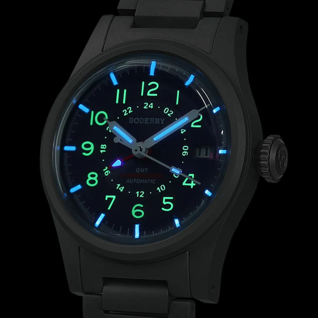 BODERRY LANDMASTER GMT – Titanium Automatic Tritium Field Watch | Purple