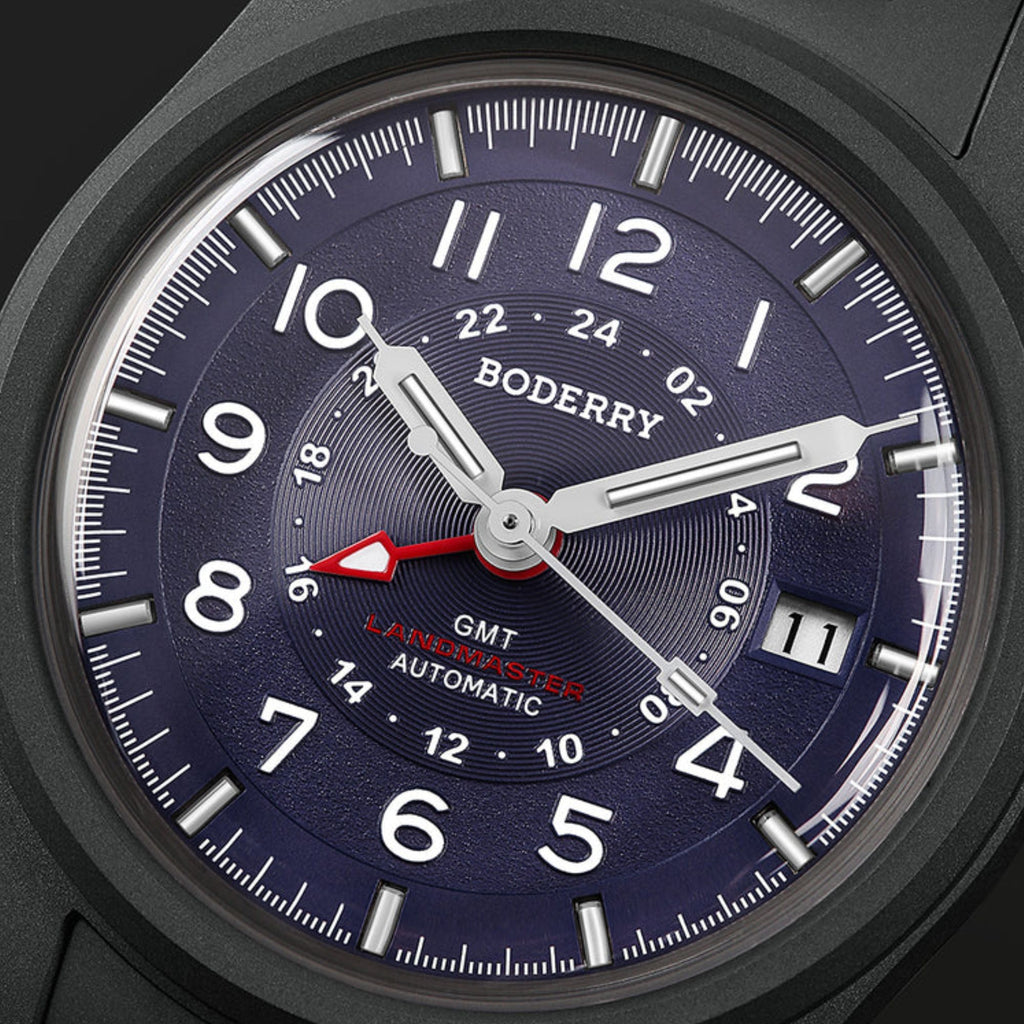 BODERRY LANDMASTER GMT – Titanium Automatic Tritium Field Watch | Purple