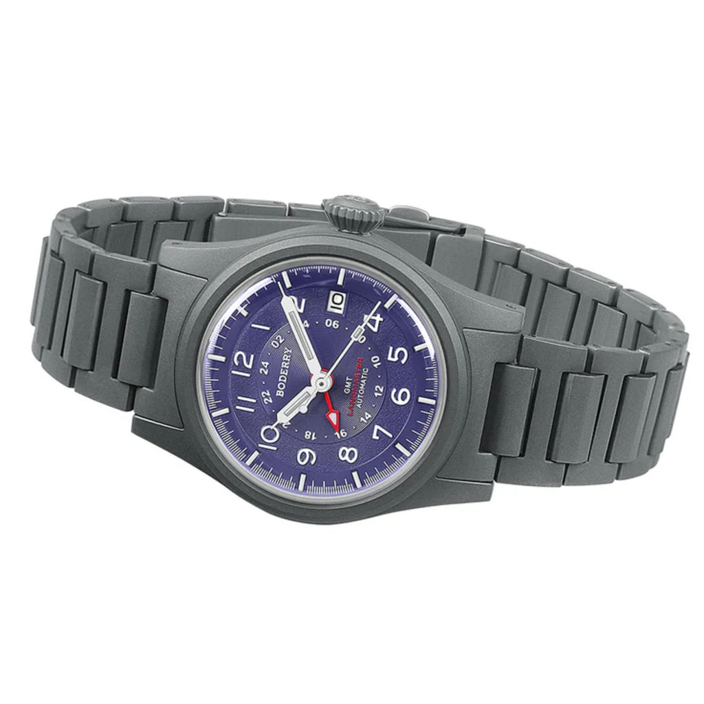 BODERRY LANDMASTER GMT – Titanium Automatic Tritium Field Watch | Purple