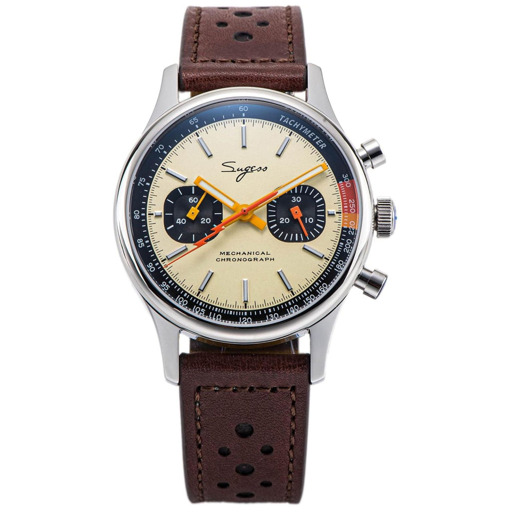 Sugess 1963 Pilot Watch Mens Chronograph Mechanical Wristwatches Original ST1901 Swanneck Movement Sapphire Crystal